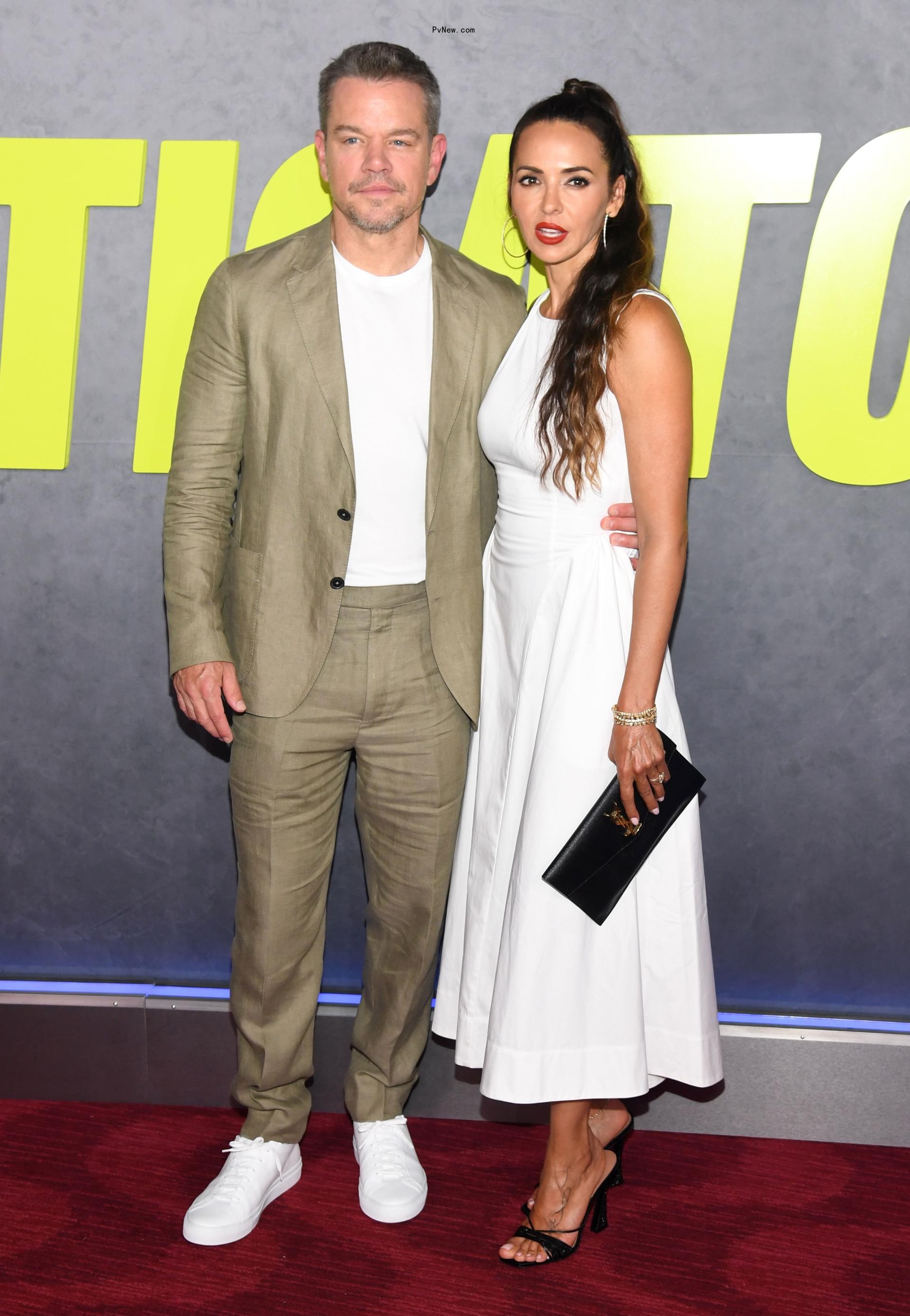 Alexia Barroso and Matt Damon attend the Apple Original Films premiere of