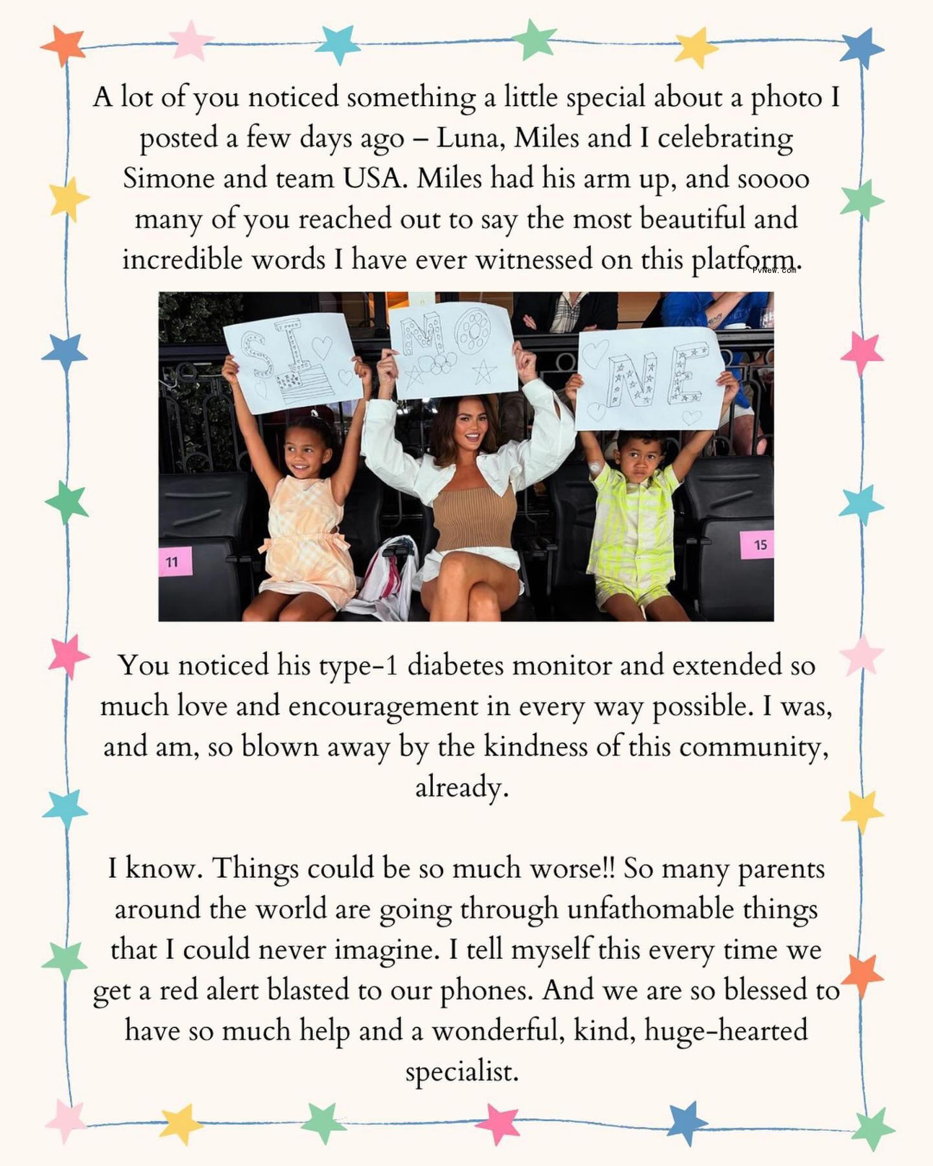 Chrissy Teigen reveals son Miles, 6, was diagnosed with Type 1 diabetes.