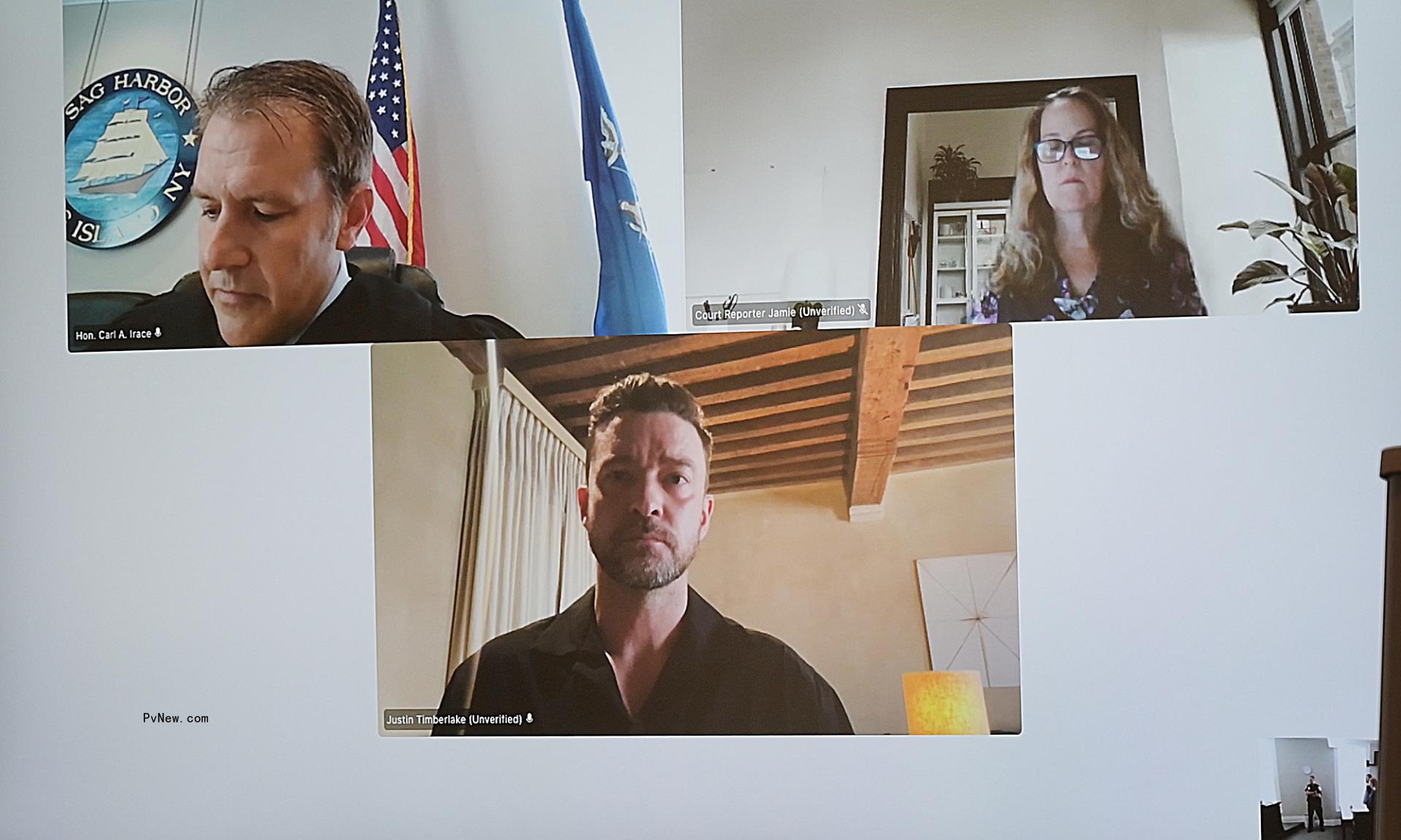 Justin Timberlake at a virtual court hearing.