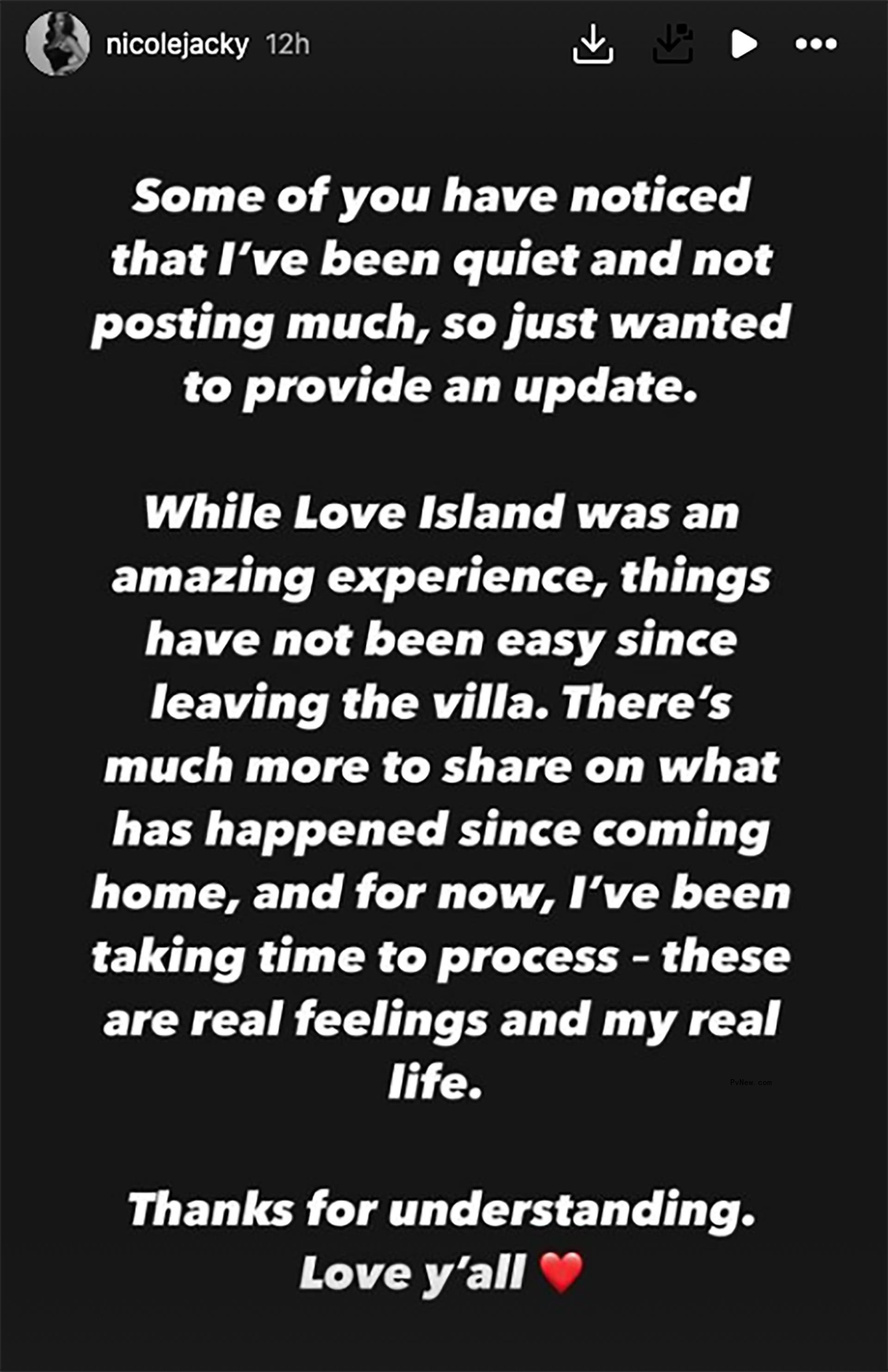 screenshot of nicole jacky's instagram story with a statement