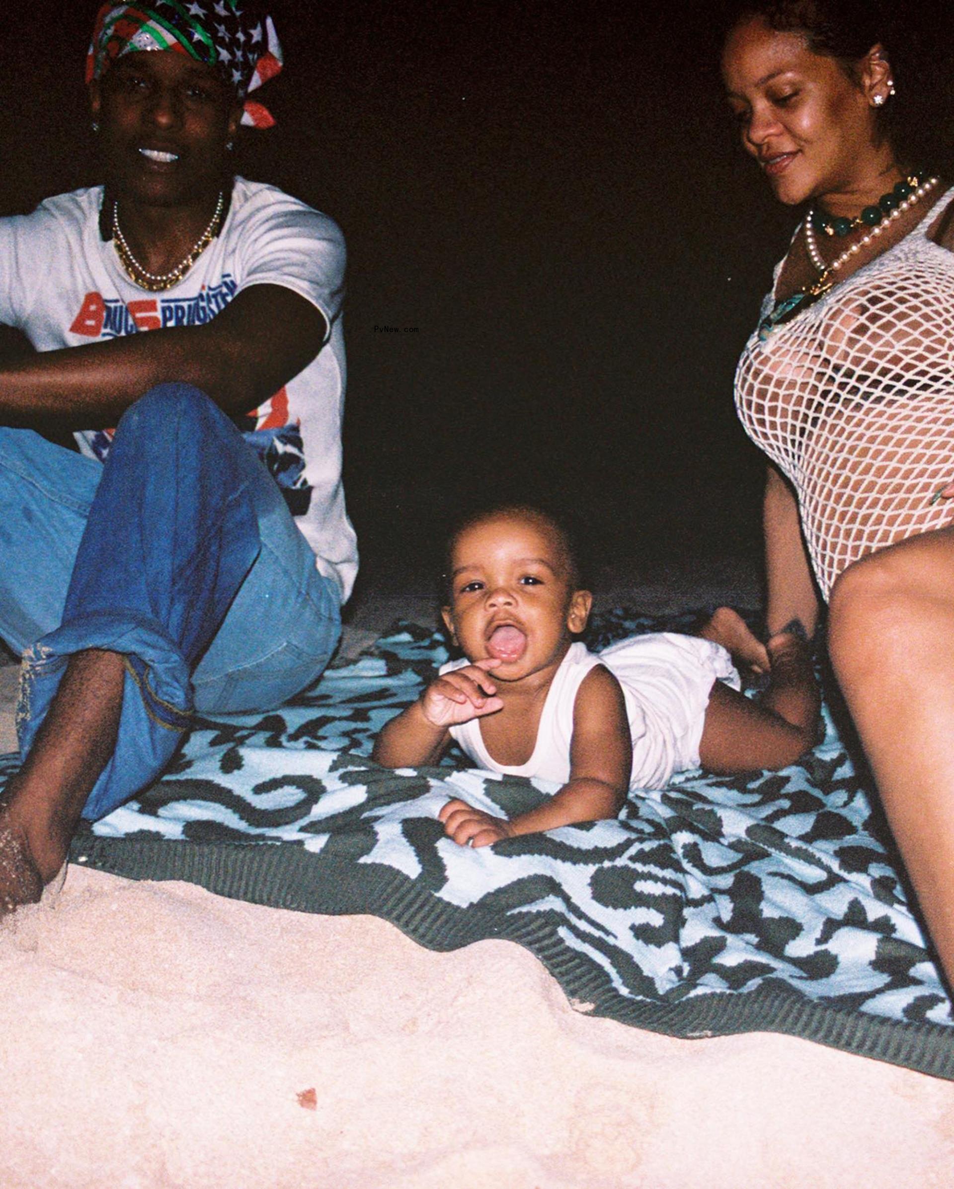 Rihanna, A$AP Rocky and son RZA on the beach in 2023