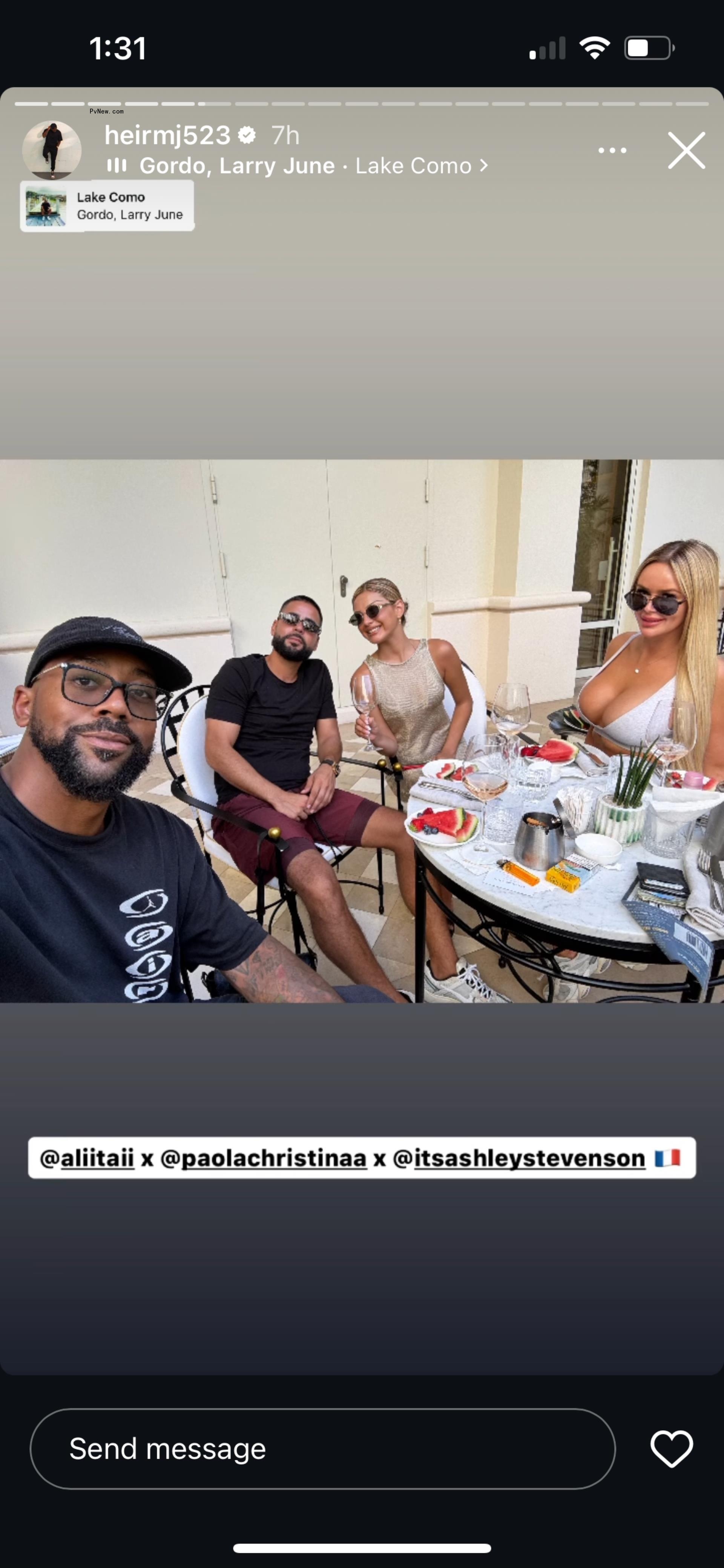Ashely Stevenson and Marcus Jordan brunching with another couple in Cannes