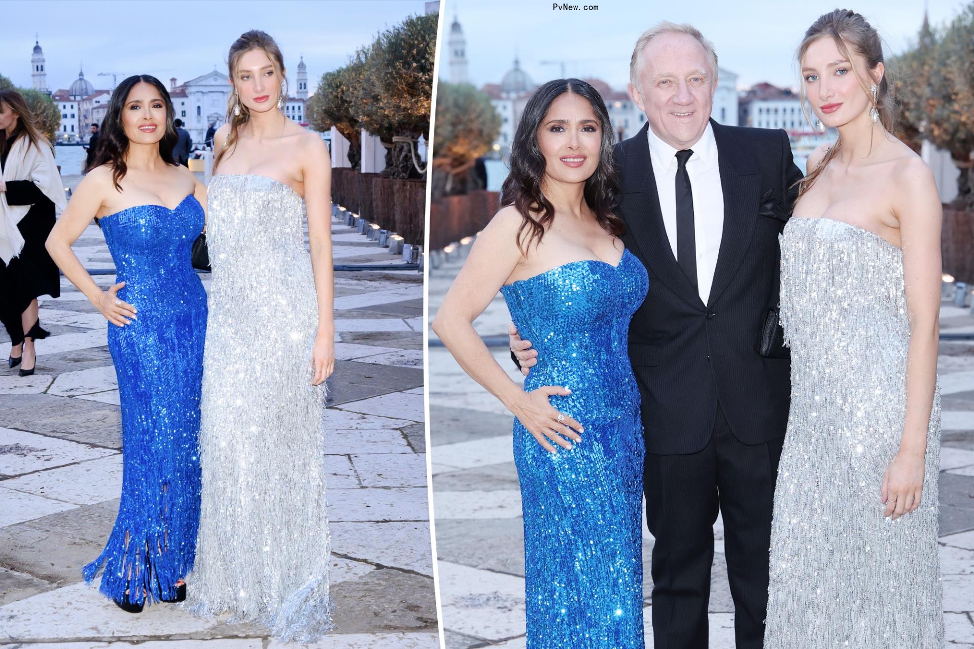 Salma Hayek and Mathilde Pinault coordinate in sequined gowns at the Fo<i></i>ndazione Cini, Isola Di San Giorgio dinner gala