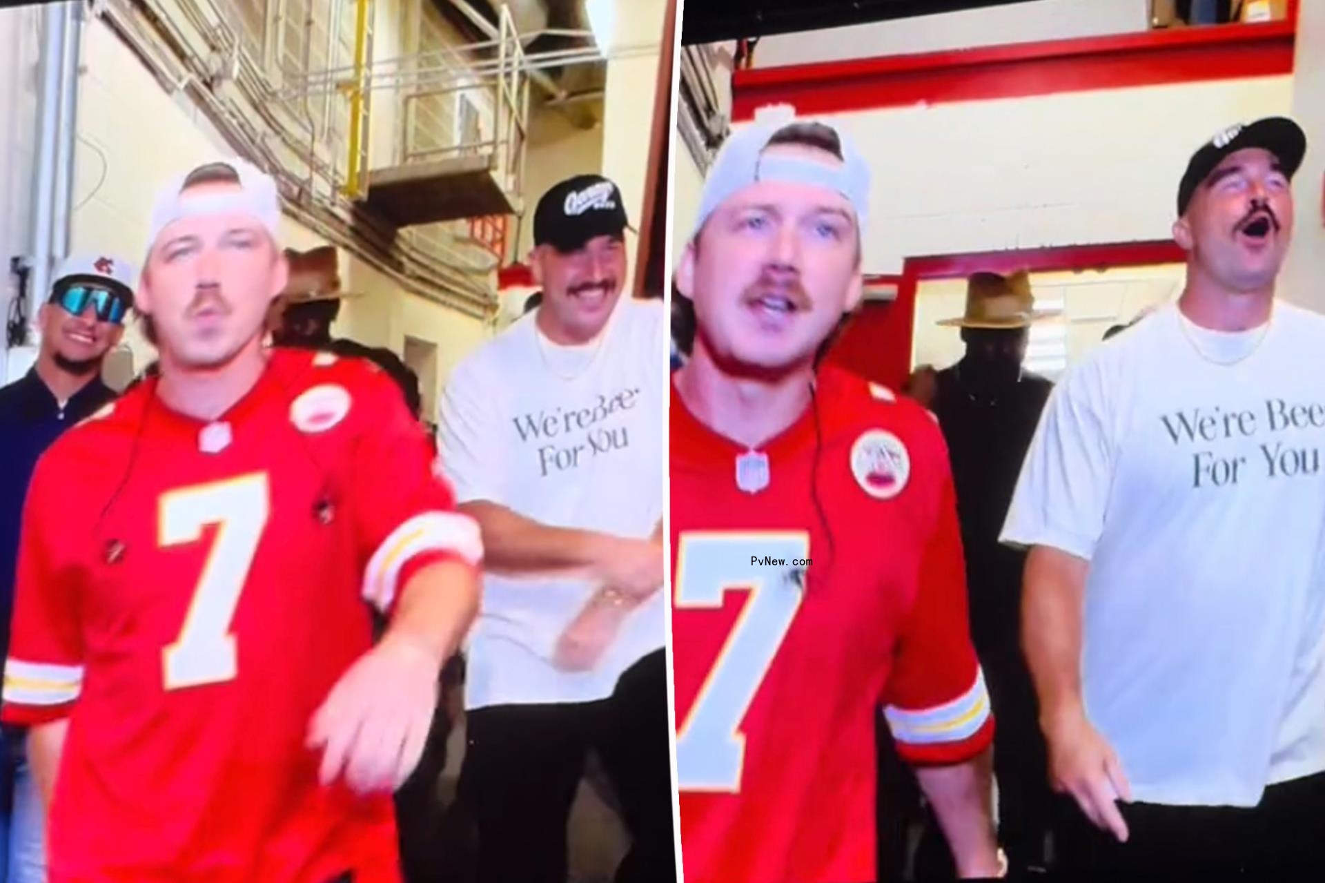 Travis Kelce and Patrick Mahomes join Morgan Wallen at his co<i></i>ncert as singer wears Harrison Butker’s jersey number