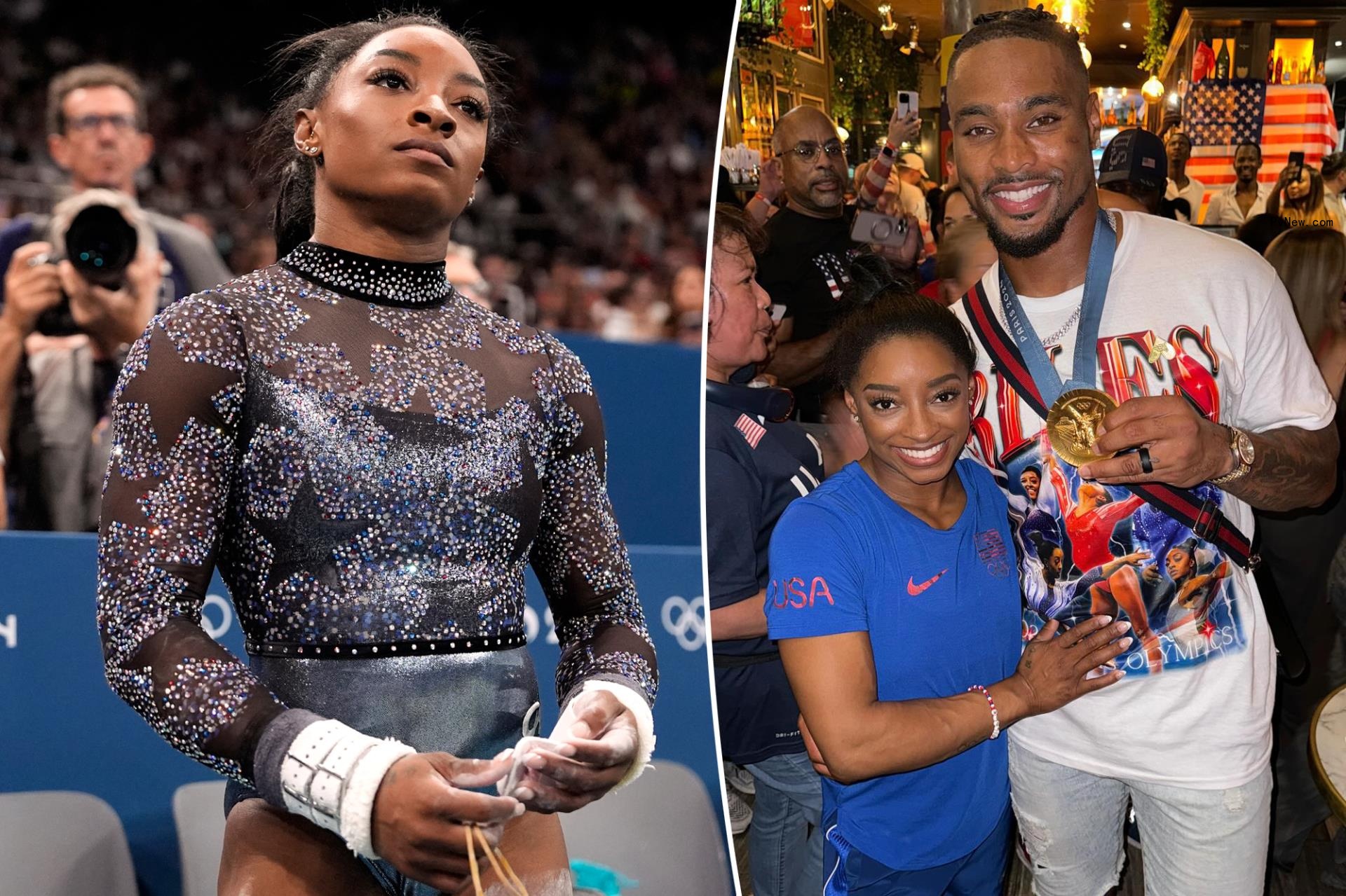 Simone Biles claps back after husband Jo<i></i>nathan Owens is slammed for wearing her Olympic gold medal: ‘Leave us alone’