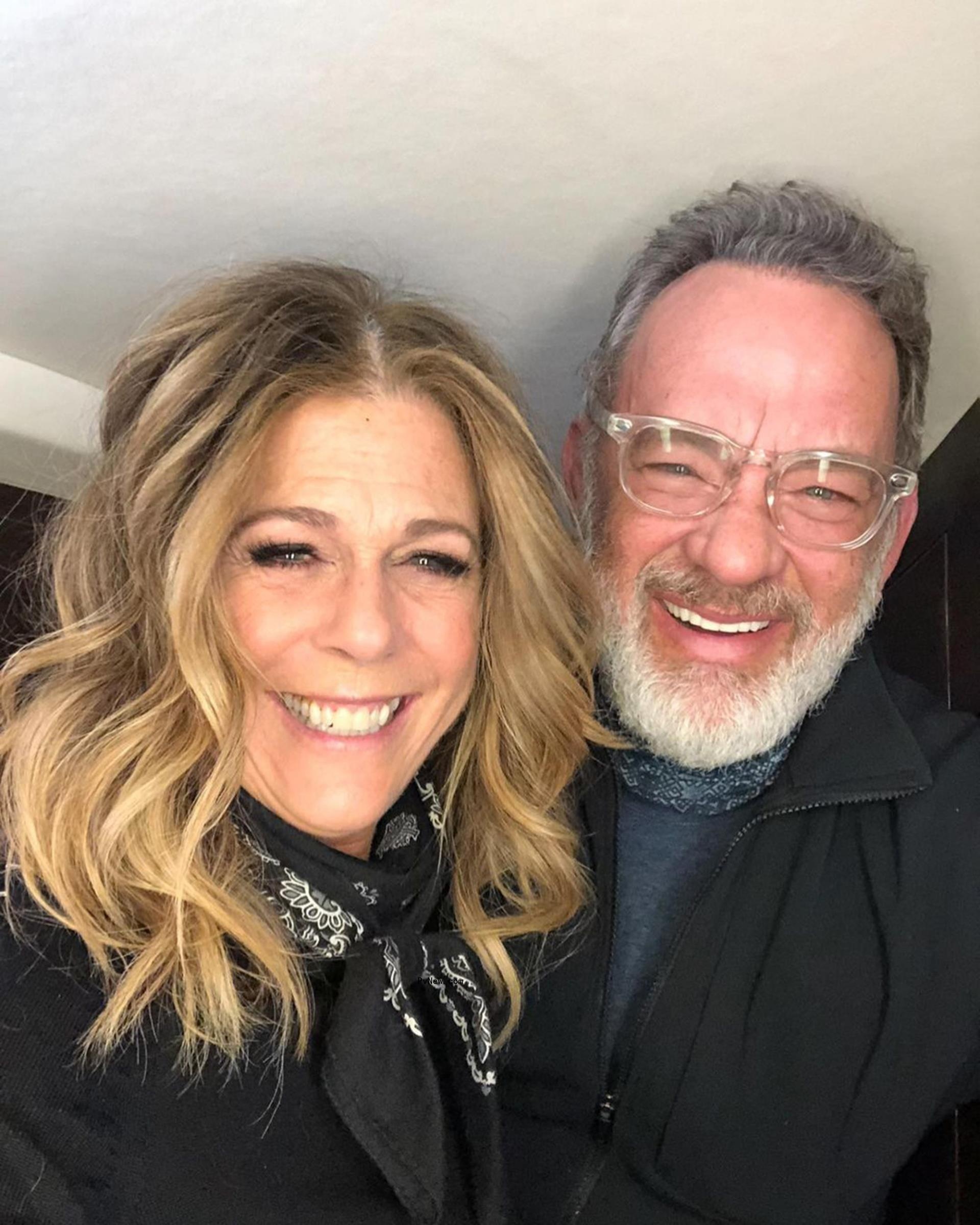 A selfie of Tom Hanks and Rita Wilson.