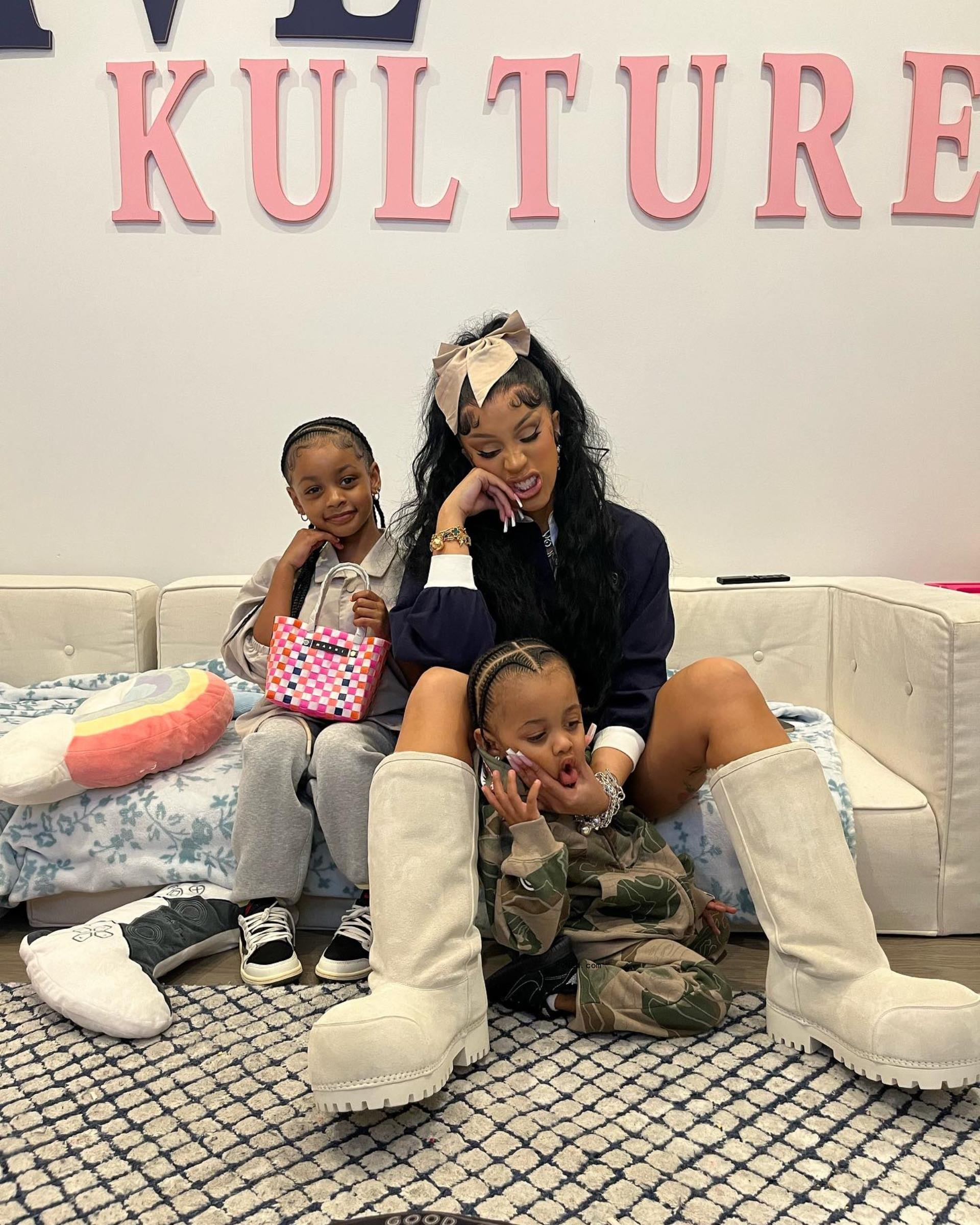 Cardi B with her two kids.