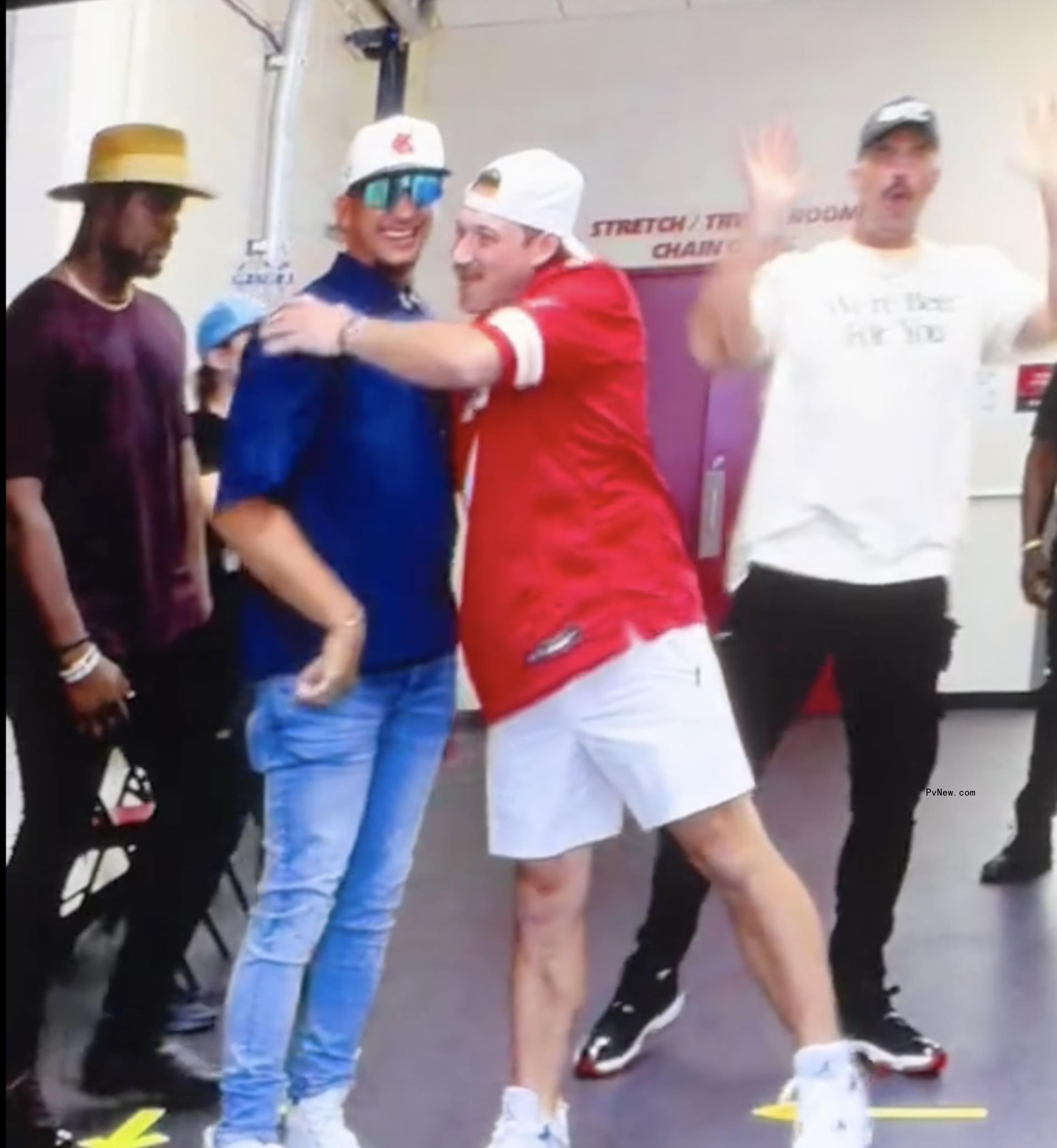Patrick Mahomes and Travis Kelce at Morgan Wallen's co<i></i>ncert at Arrowhead Stadium on Friday night.