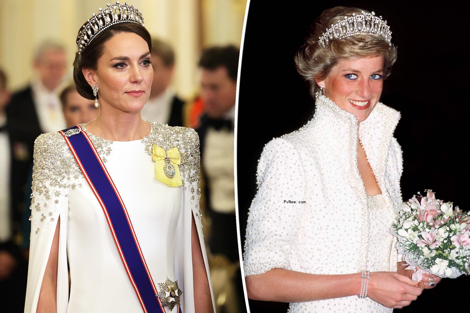 Kate Middleton split image with Princess Diana.