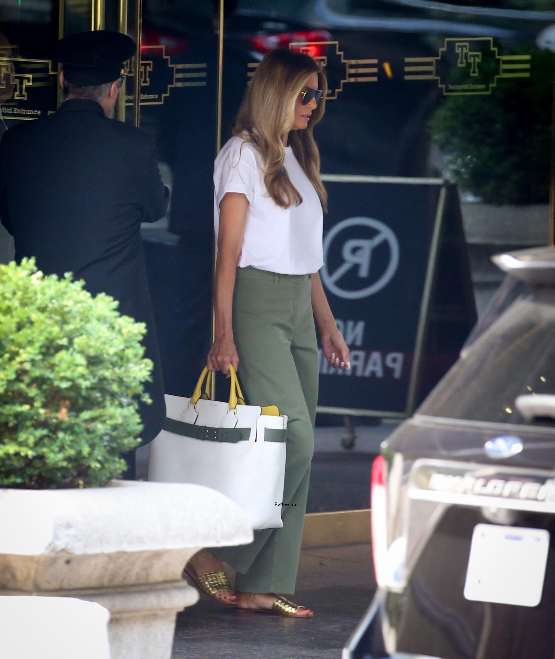 Melania Trump leaves Trump Tower in New York City with a Burberry bag