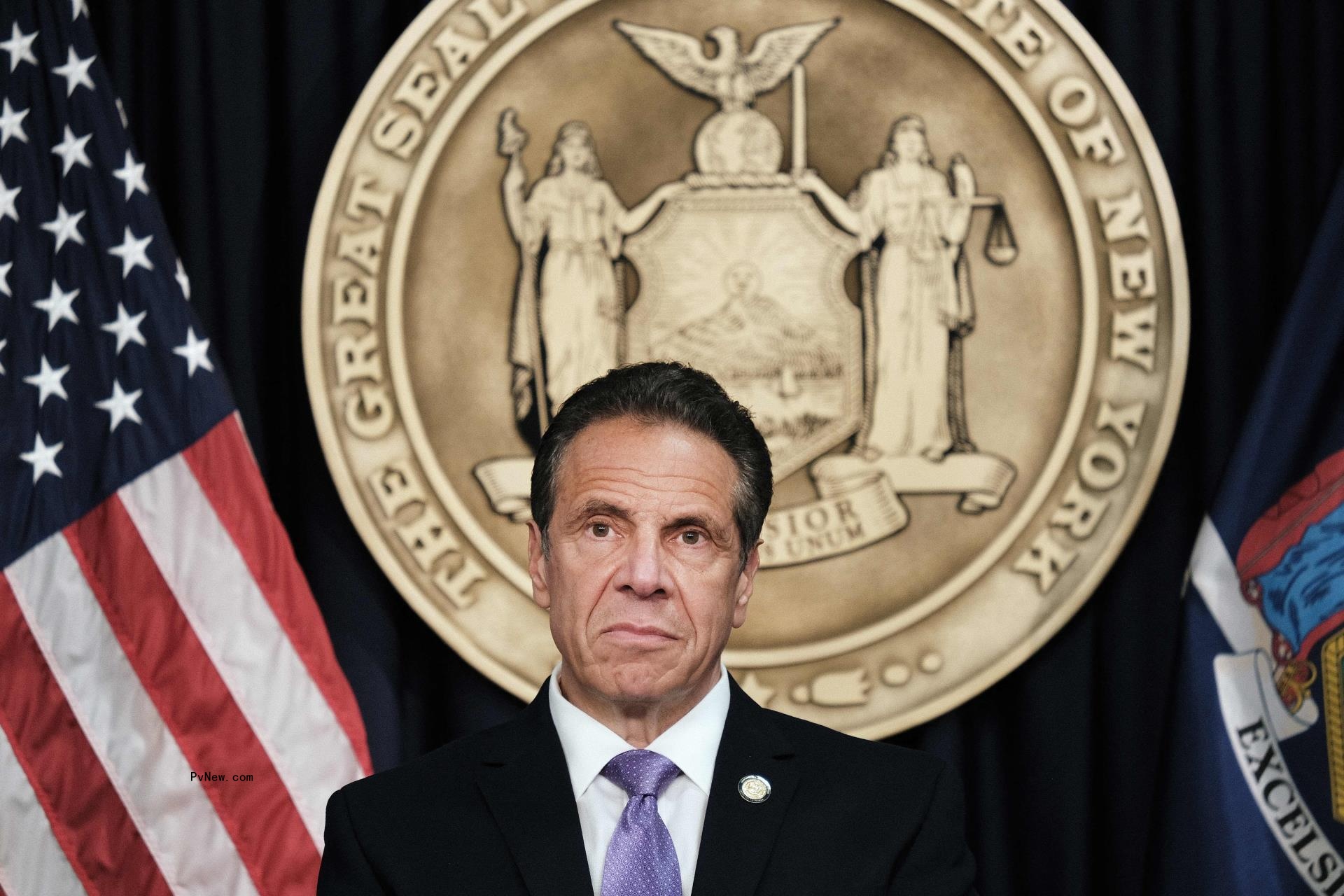Andrew Cuomo at a news co<i></i>nference in May 2021