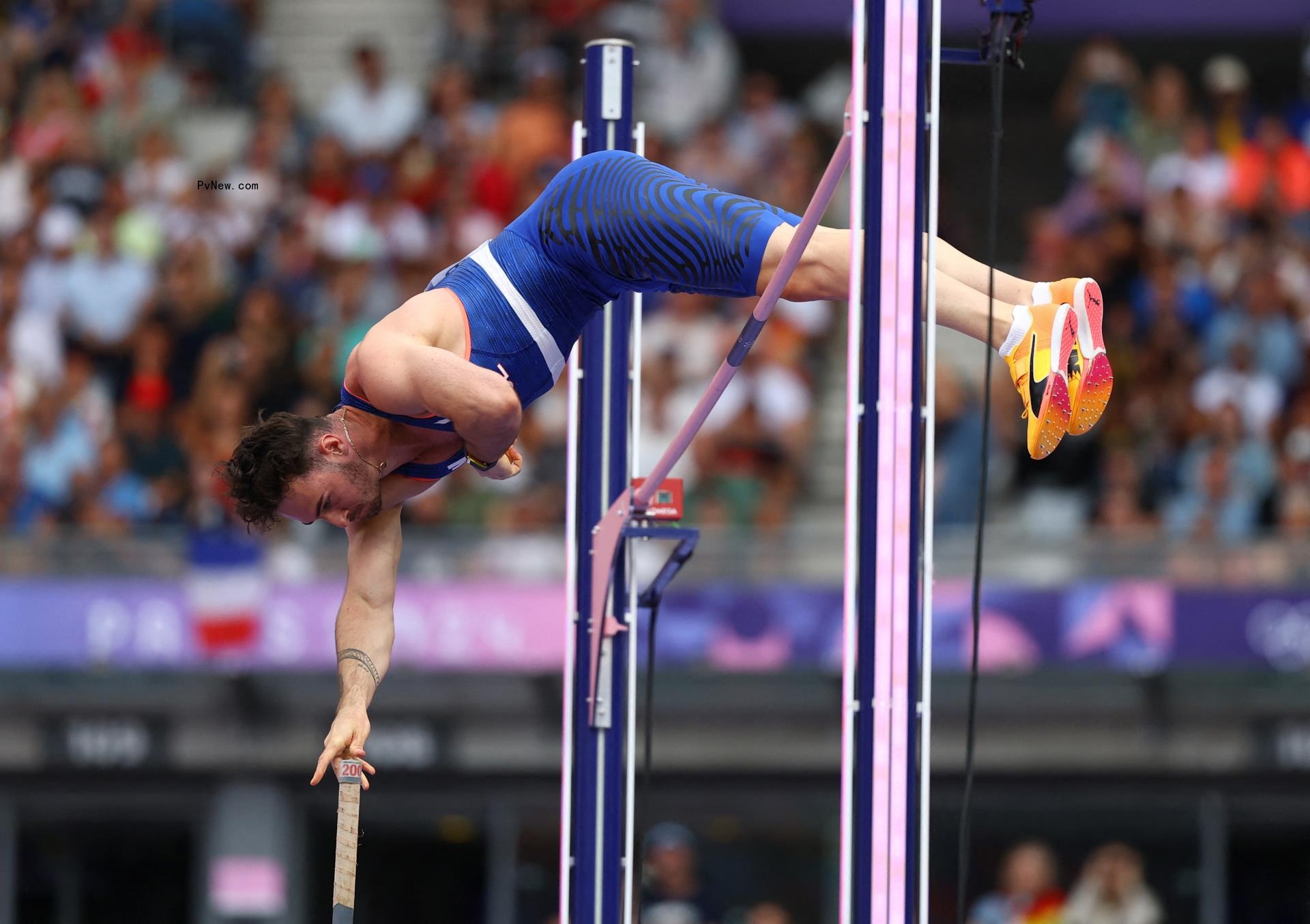 French pole vaulter Anthony Ammirati competing at the 2024 Paris Olympics