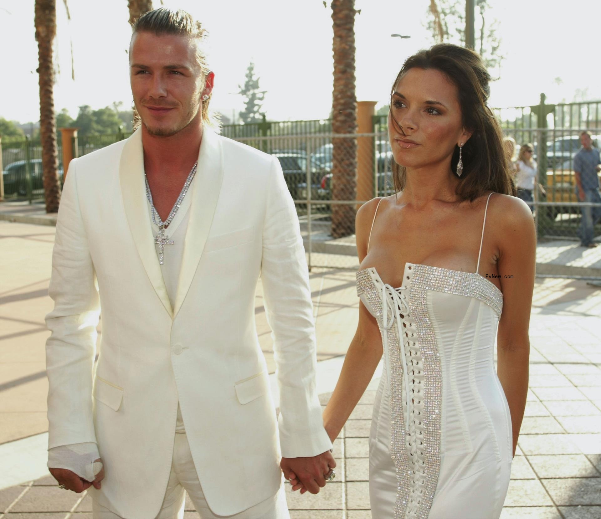 David and Victoria Beckham attend The 2003 MTV Movie Awards held at the Shrine Auditorium on May 31, 2003.