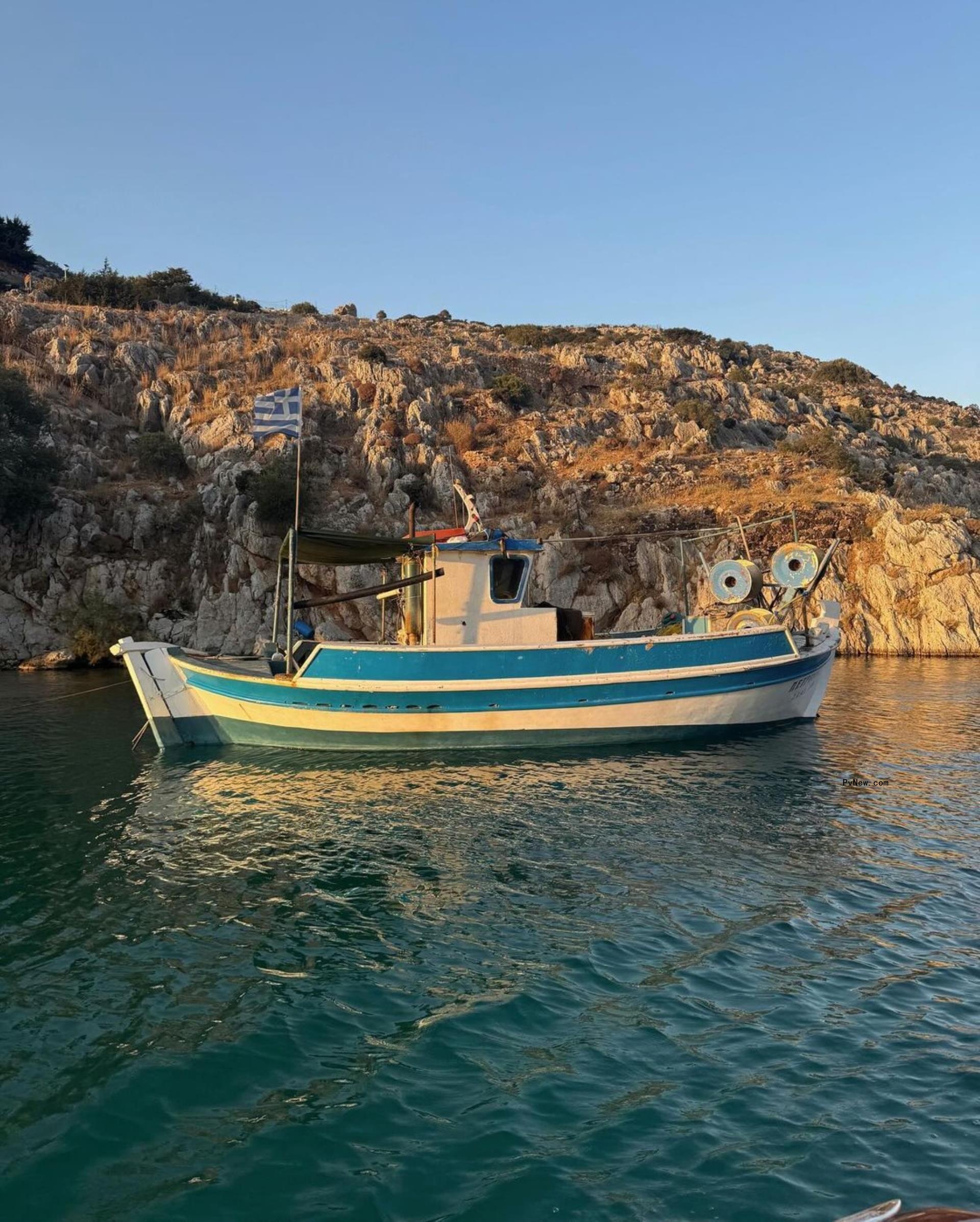 Kardashian posted a picture of the boat she rode in the Aegean Sea via Instagram Monday.