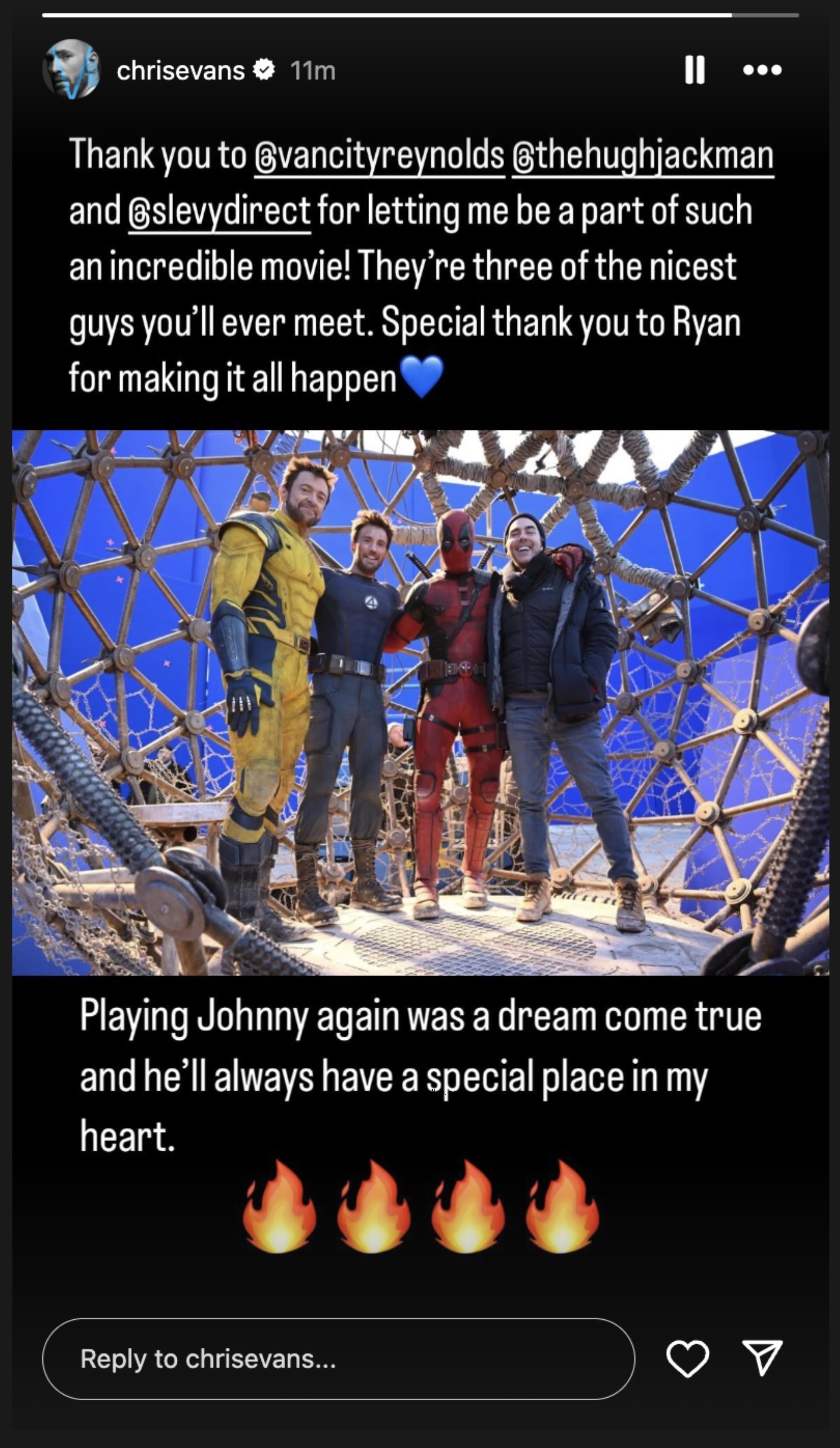 Chris Evans Says Johnny Storm Return After 17 Years in ‘Deadpool & Wolverine’ Was a ‘Dream Come True’: ‘He’ll Always Have a Special Place in My Heart’