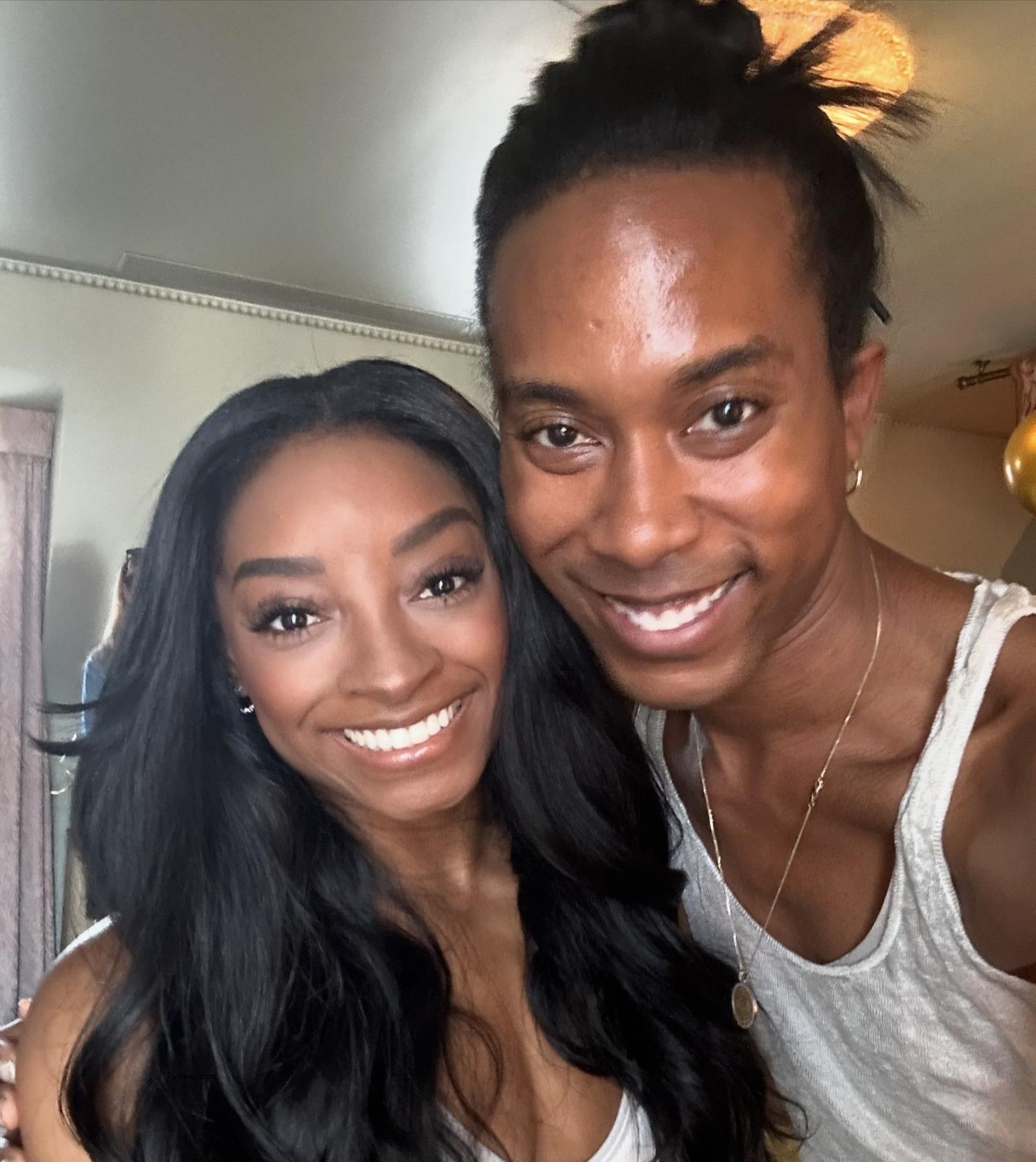 Simone Biles with her hairstylist, Brenton Diallo.