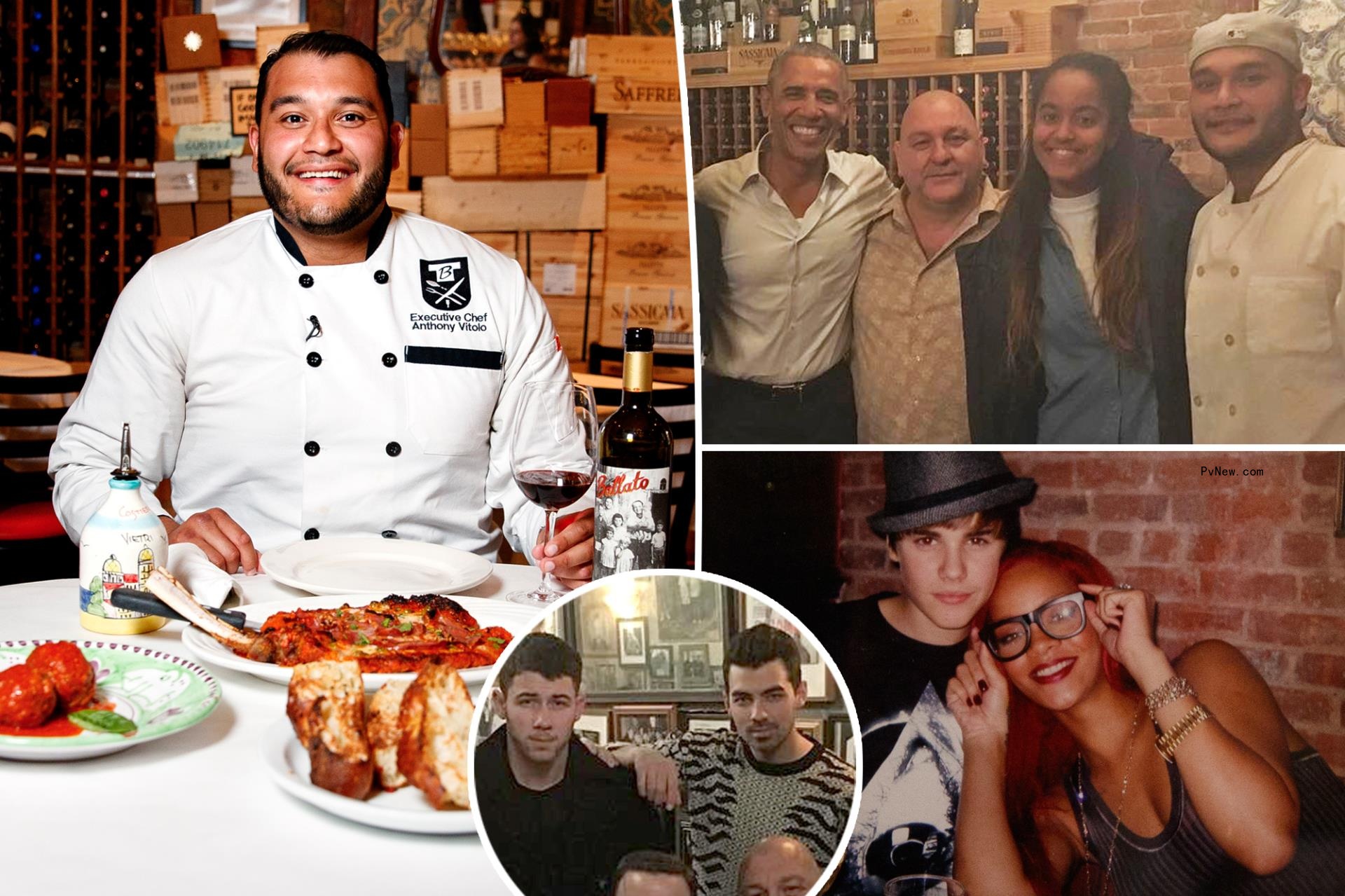 Anthony Vitolo in the back room of Emilio's Ballato split with Barack Obama, Nick and Joe Jo<i></i>nas and Rihanna and Justin Bieber at Emilio's Ballato.