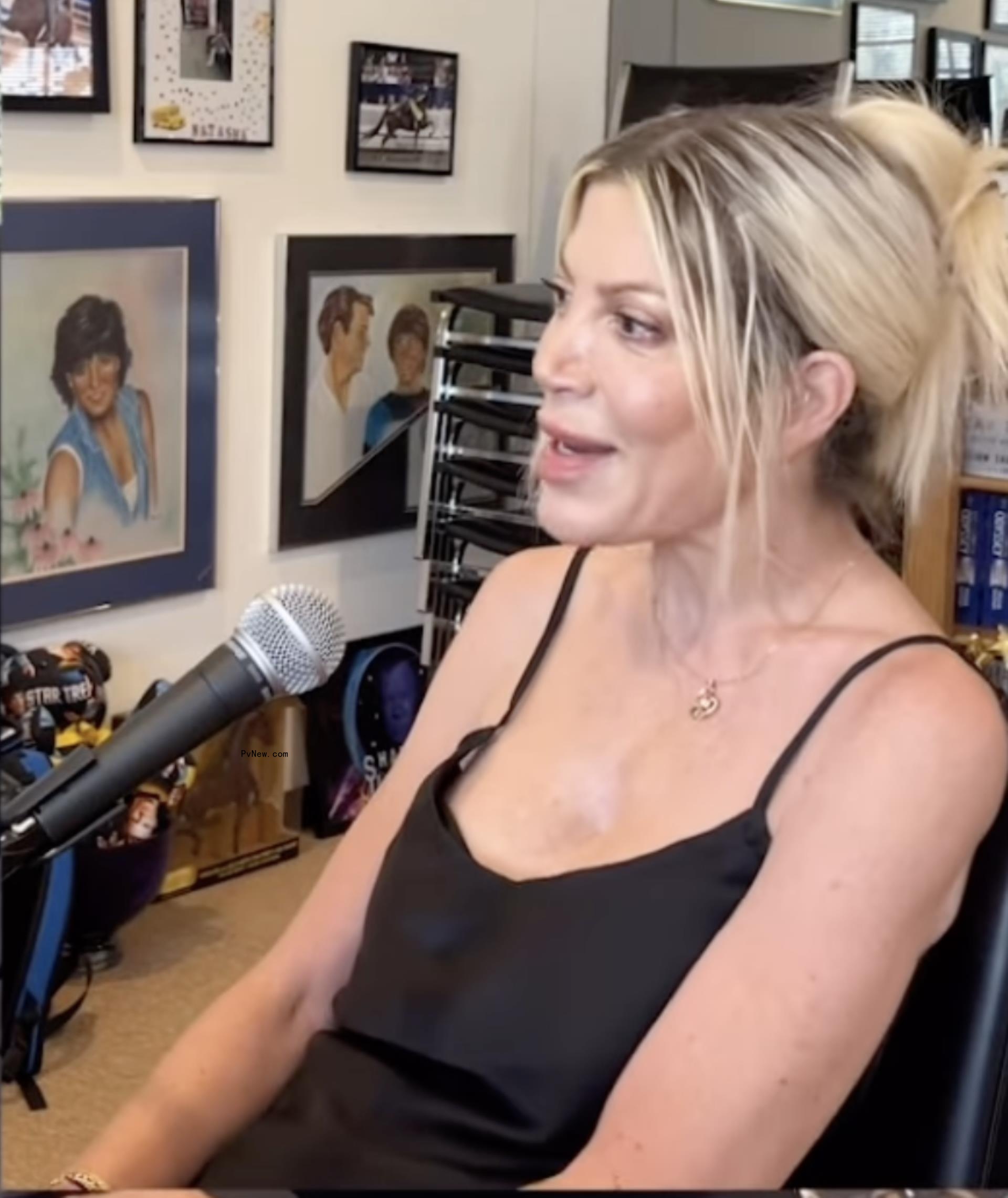 Tori Spelling talking on her podcast.