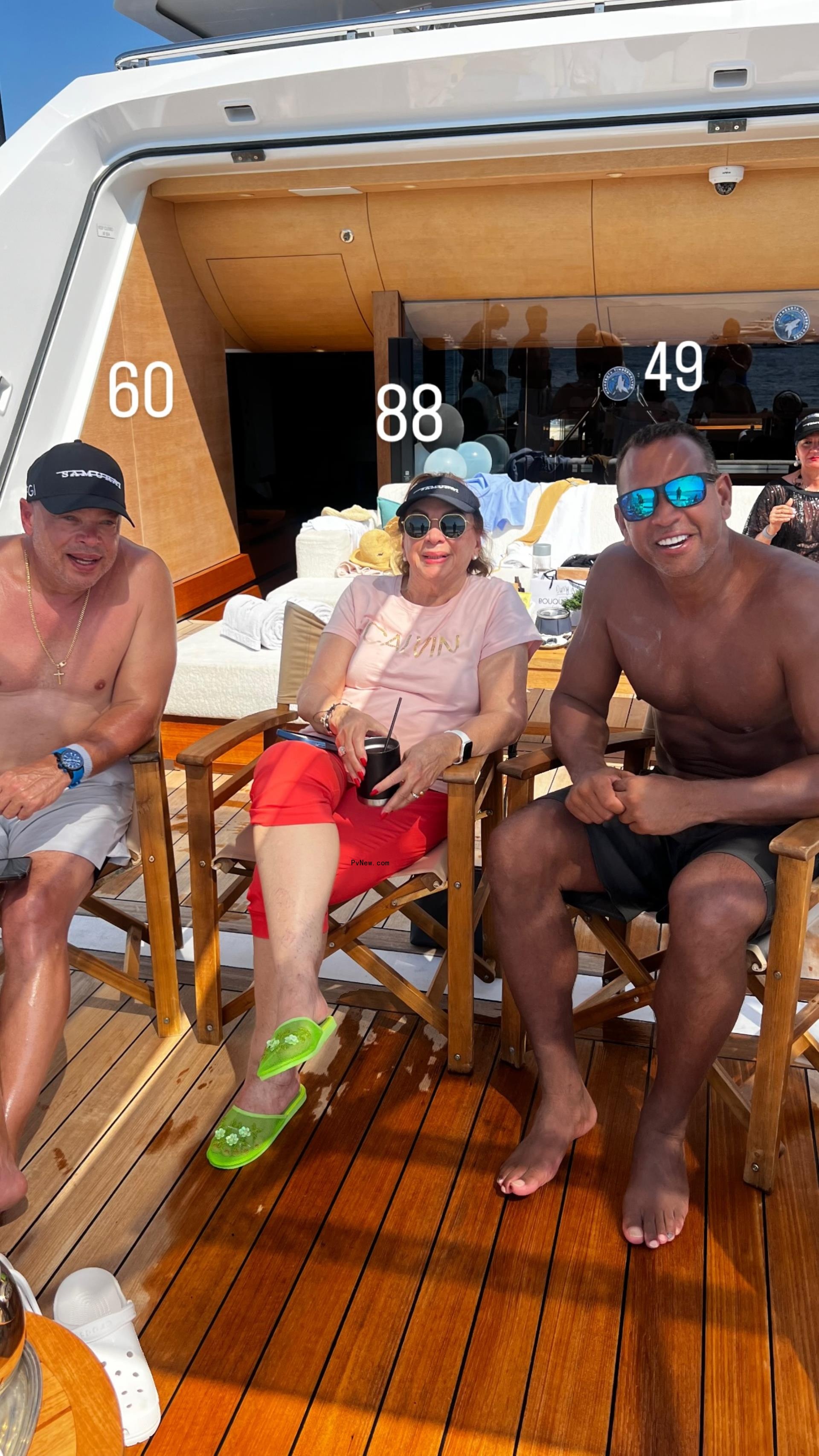 Alex Rodriguez with his family on a yacht.