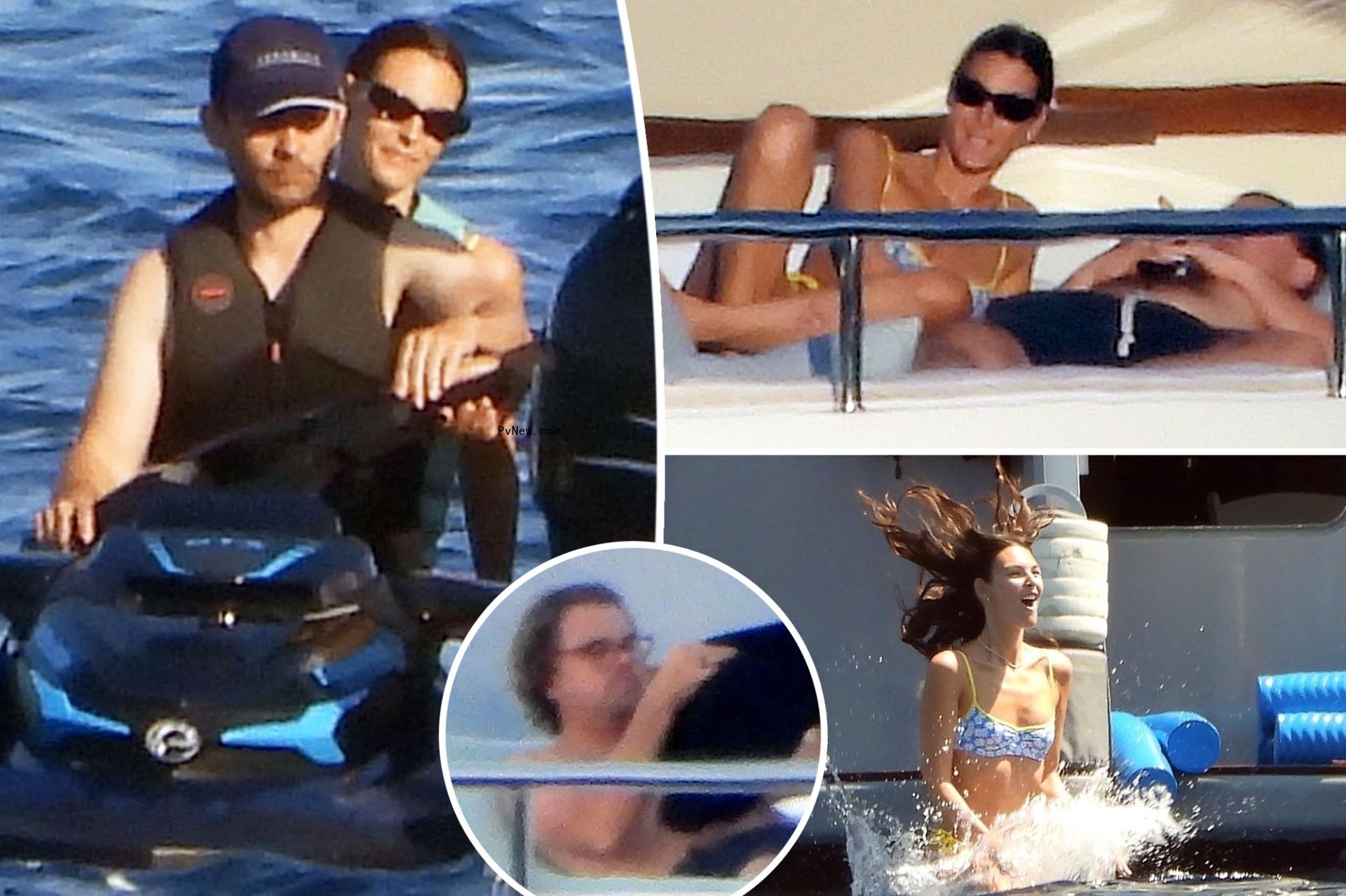 Leo<i></i>nardo DiCaprio, Vittoria Ceretti and Tobey Maguire yachting in Portofino, Italy on July 30, 2024.