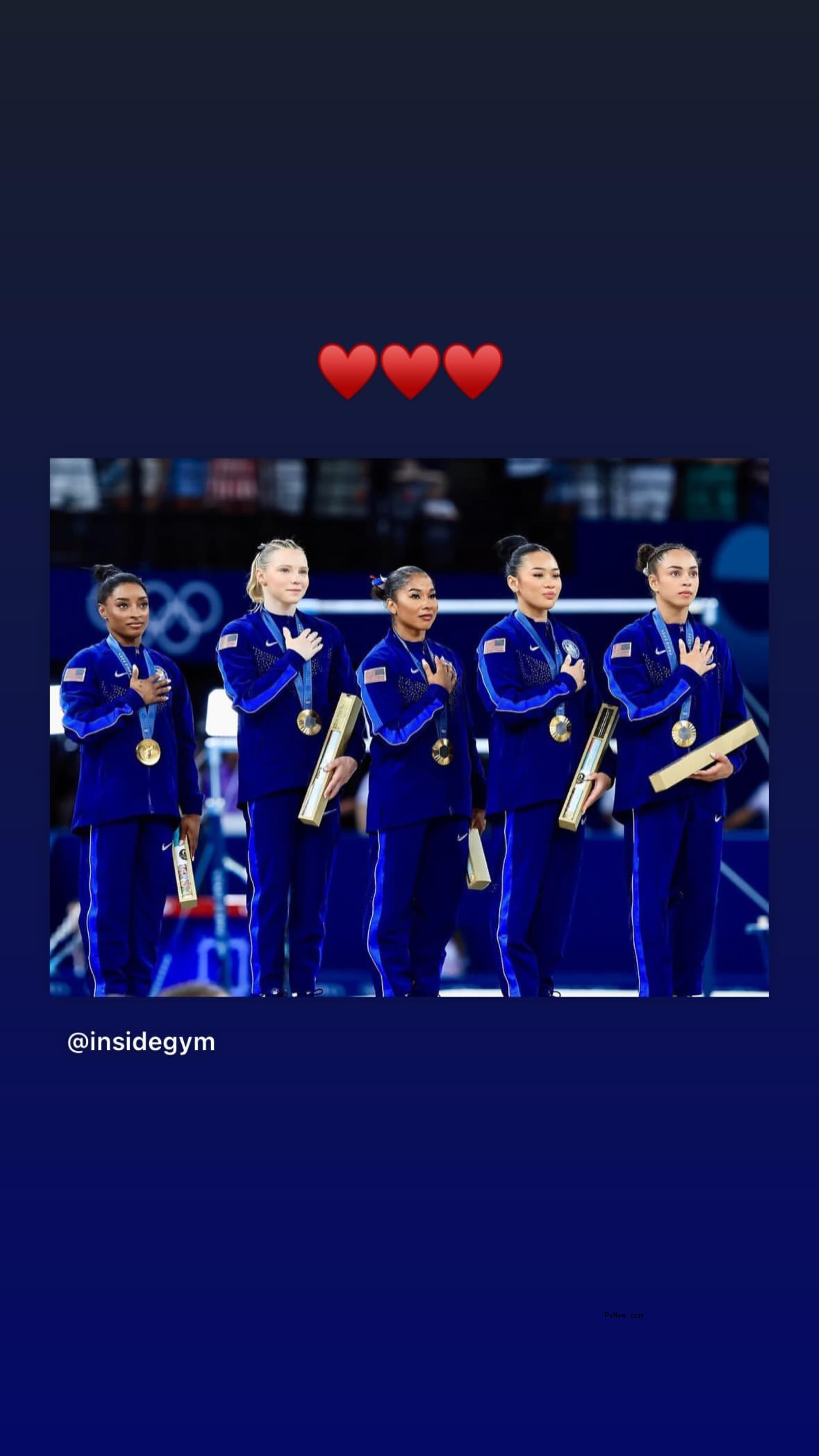 Simone Biles, Jade Carey, Hazyl Rivera, Jordan Chiles and Suni Lee in Tuesday Instagram post