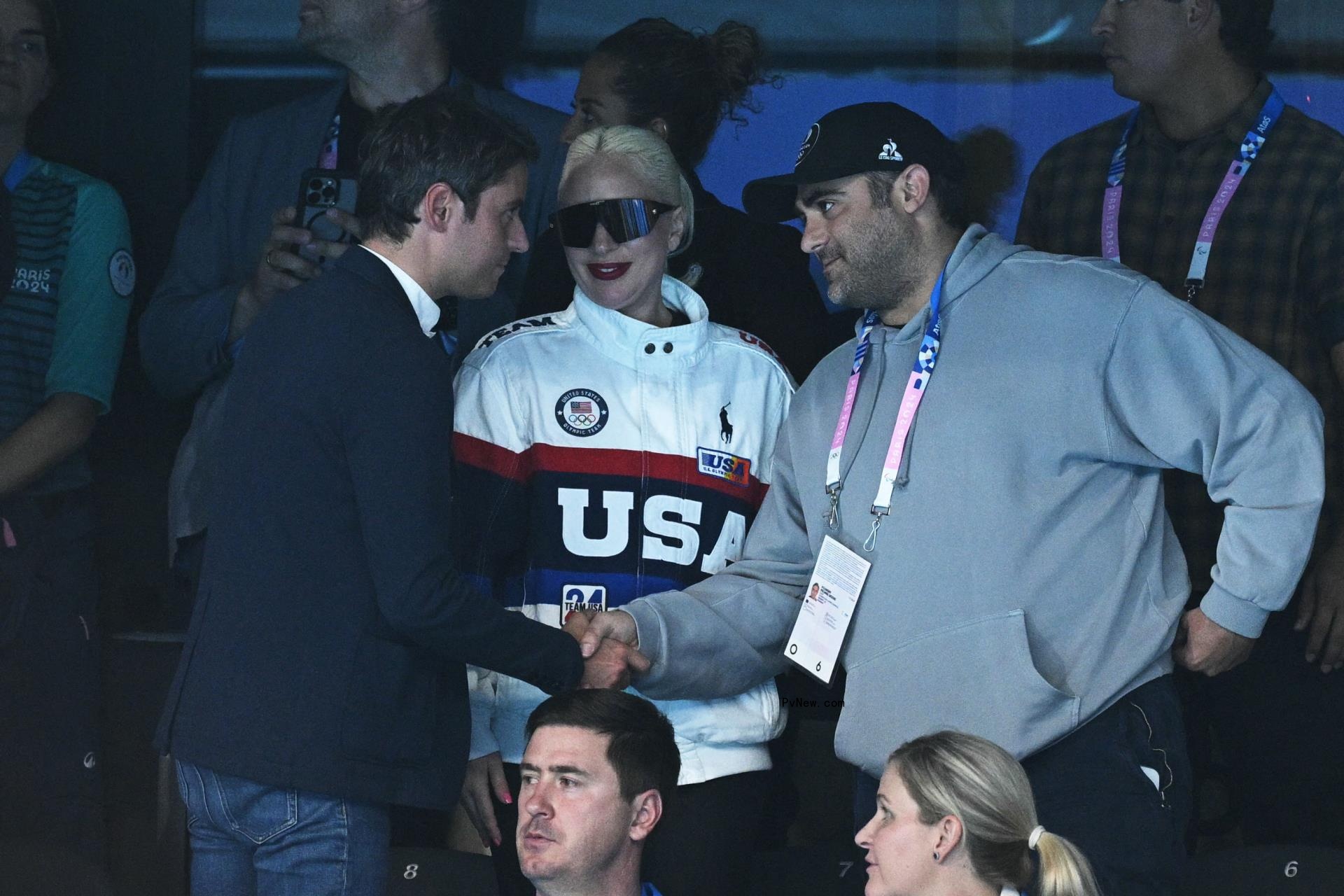 Lady Gaga introduces Michael Polansky to France's Prime Minister Gabriel Attal.