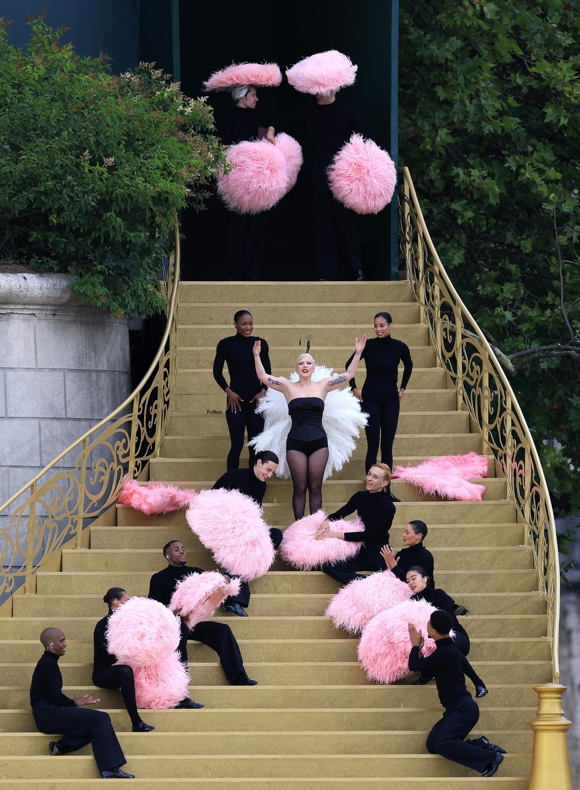 Lady Gaga performing at the 2024 Paris Olympics opening ceremony.