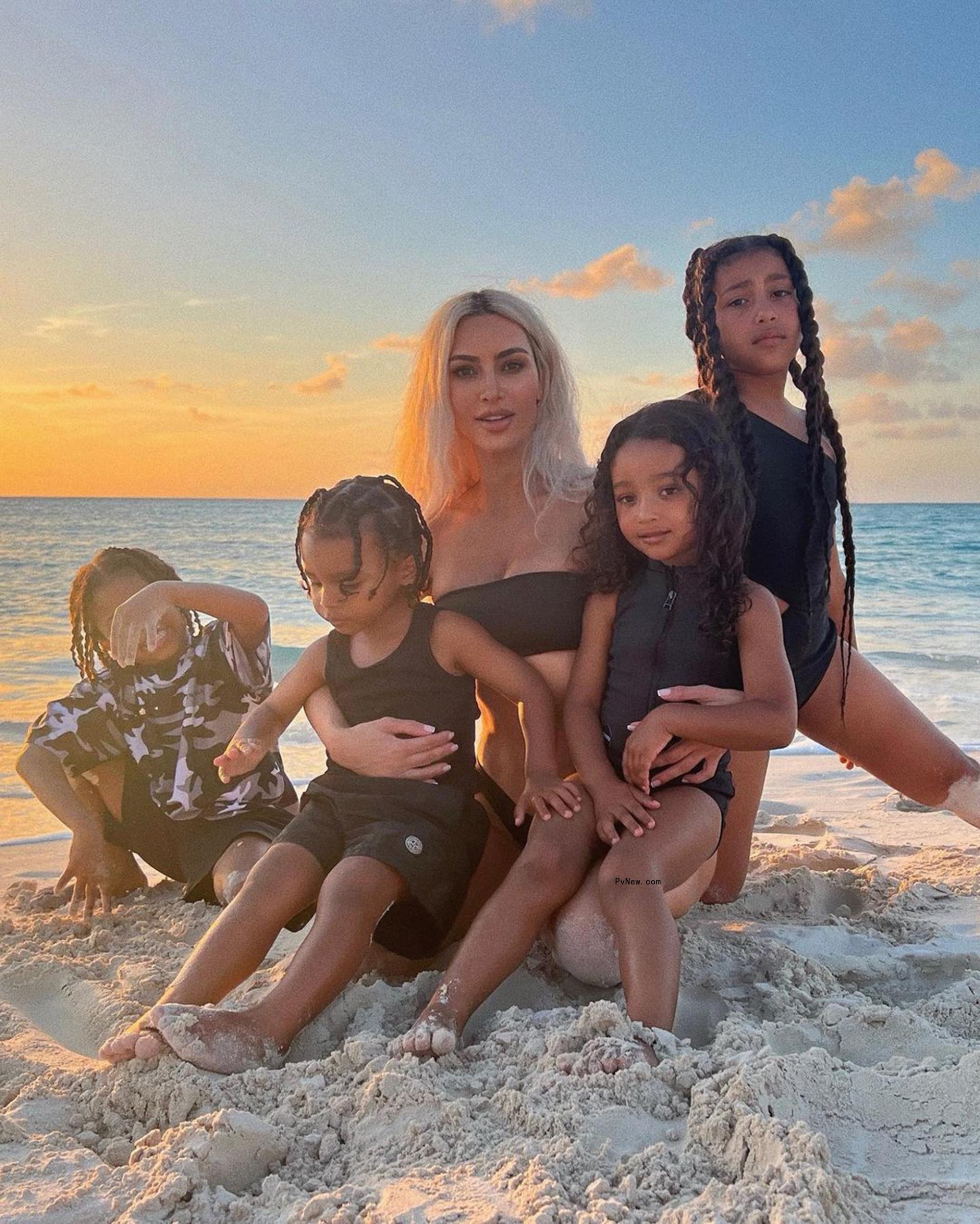 Kim Kardashian on vacation with her and Kanye West's four kids, North, Saint, Chicago and Psalm