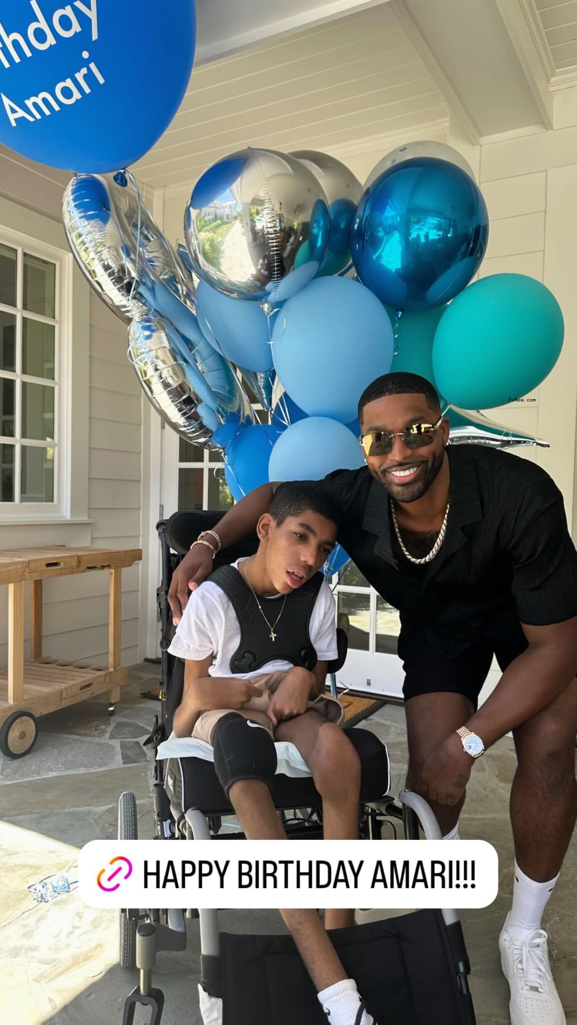 Tristan Thompson Kardashian and Amari Thompson at the teen's birthday party.