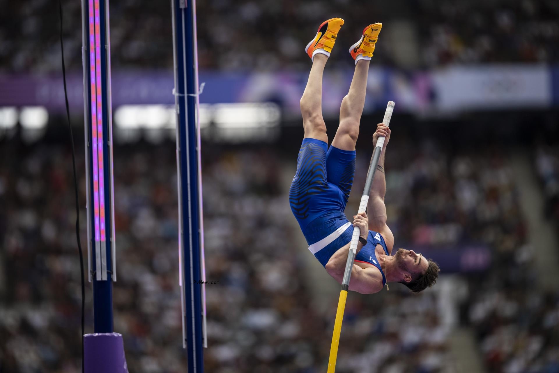 Anthony Ammirati of Team France competes during the Men's Pole Vault Qualification on day eight of the Olympic Games Paris 2024 at Stade de France on August 3, 2024.