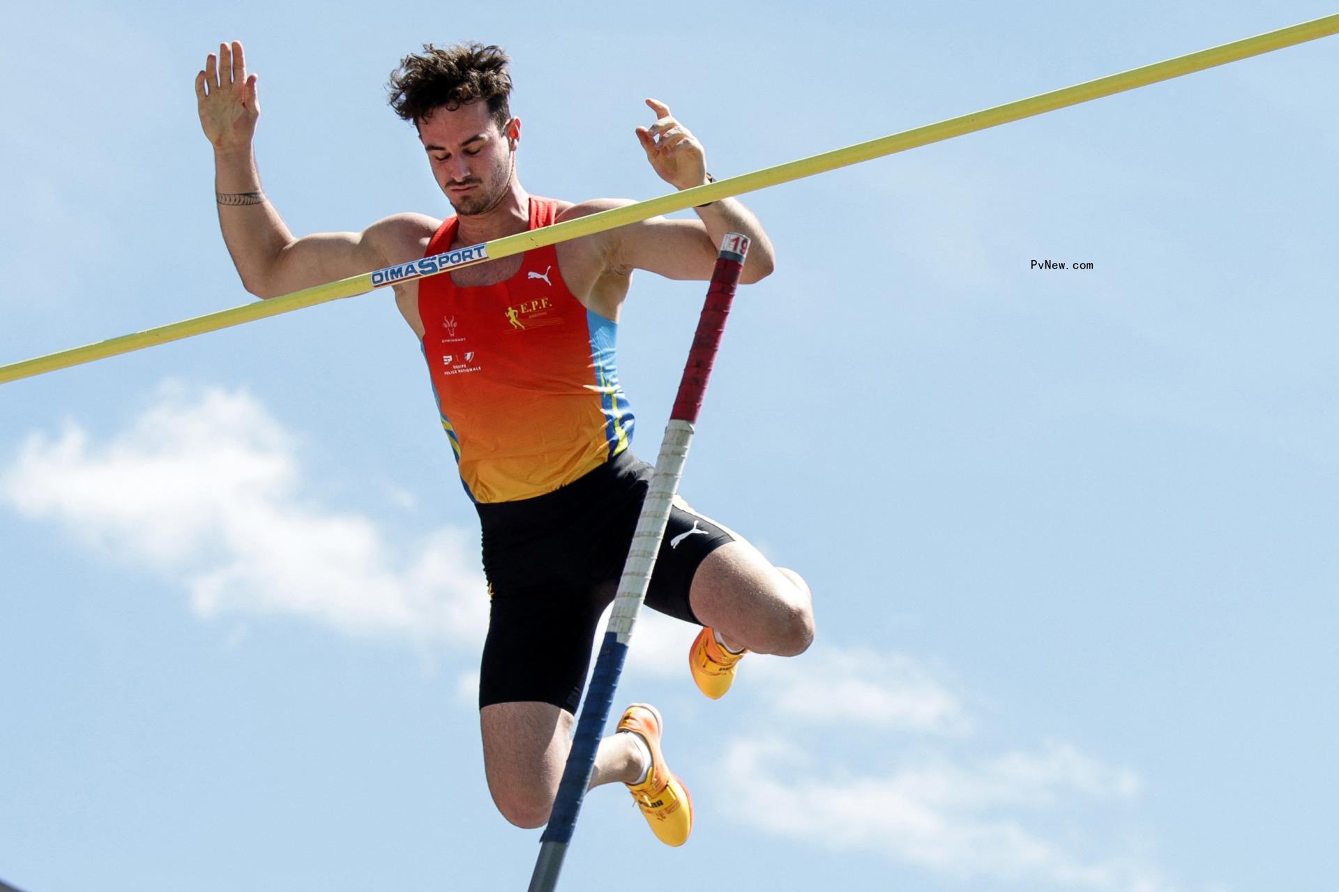 France's Anthony Ammirati competes in the men's pole vault final competition at the 2023 French Athletics Champio<i></i>nships at the municipal stadium in Albi, southwestern France, on July 30, 2023.
