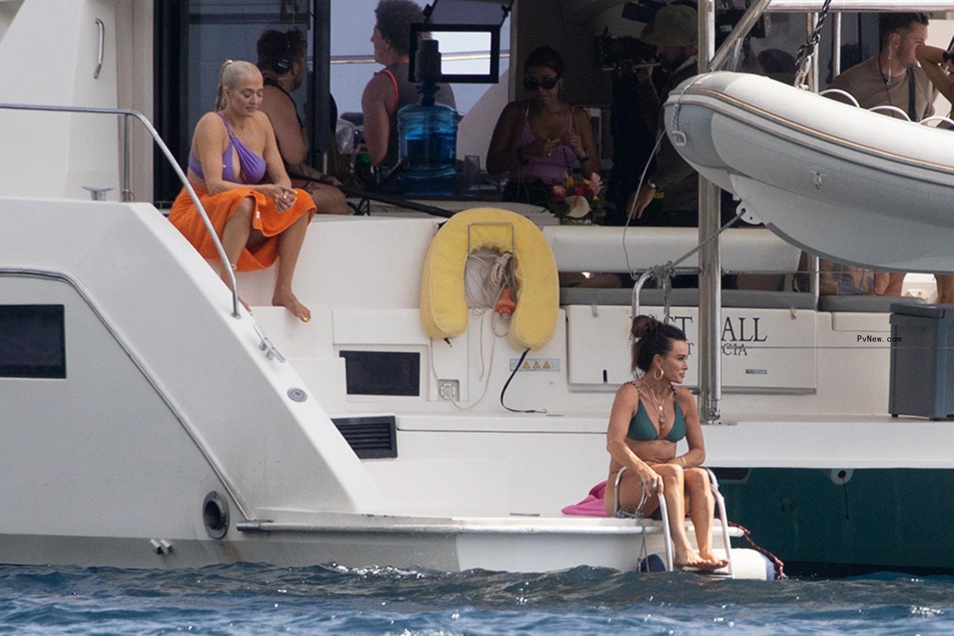 Kyle Richards, Erika Jayne on a boat