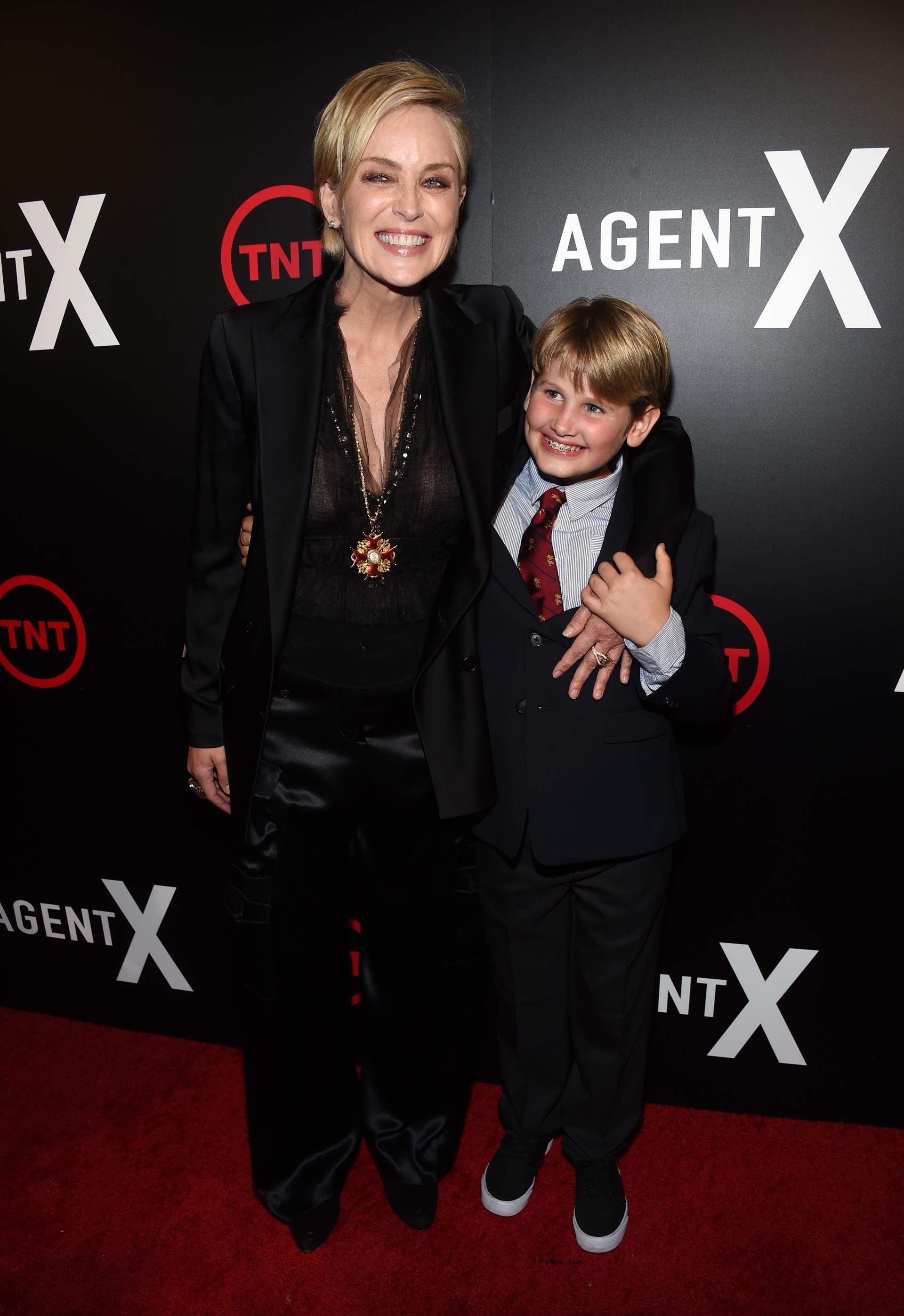 Actress Sharon Stone and her son Laird Stone arrive at the premiere of TNT's