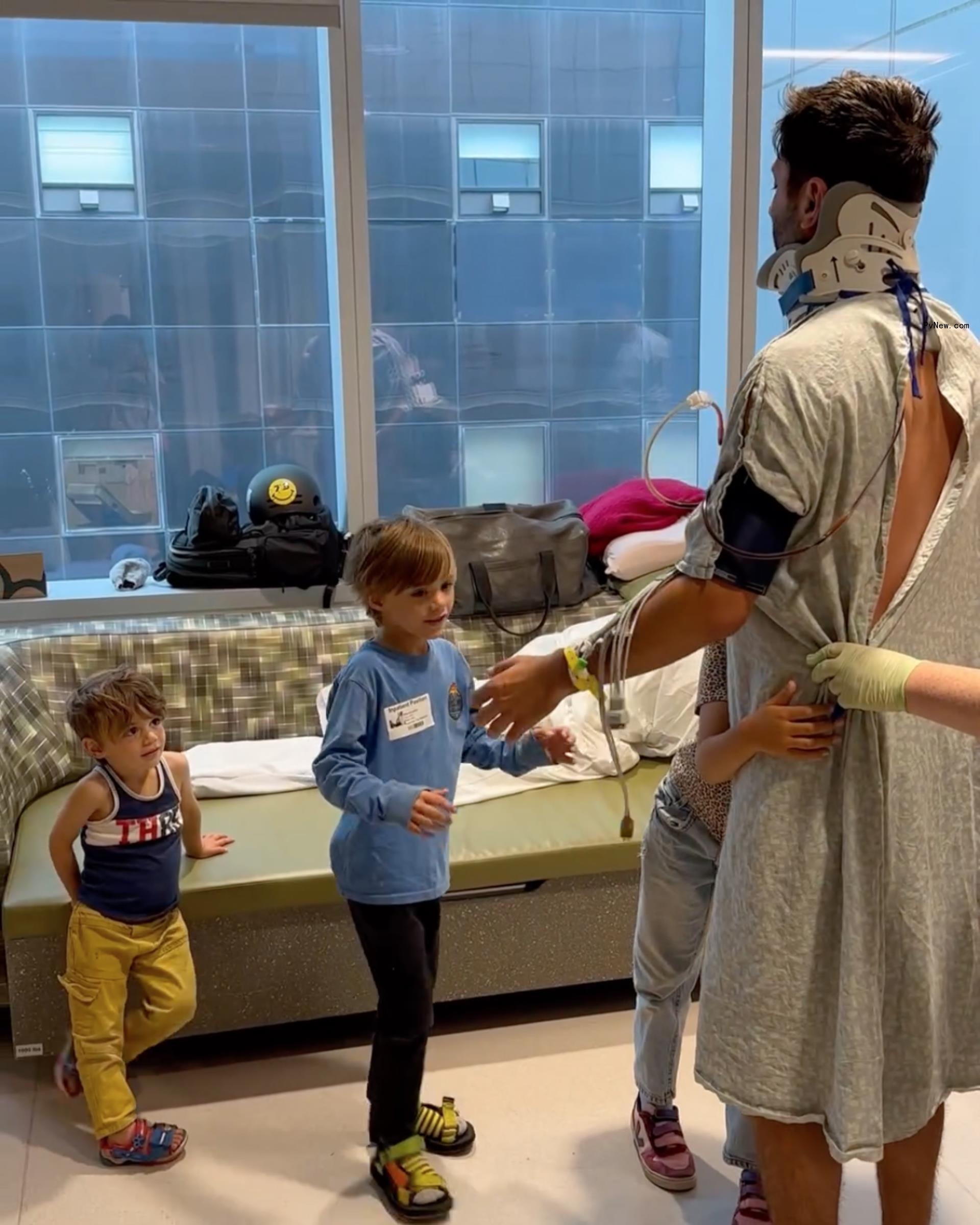 Nev Schulman and his three kids in the hospital.