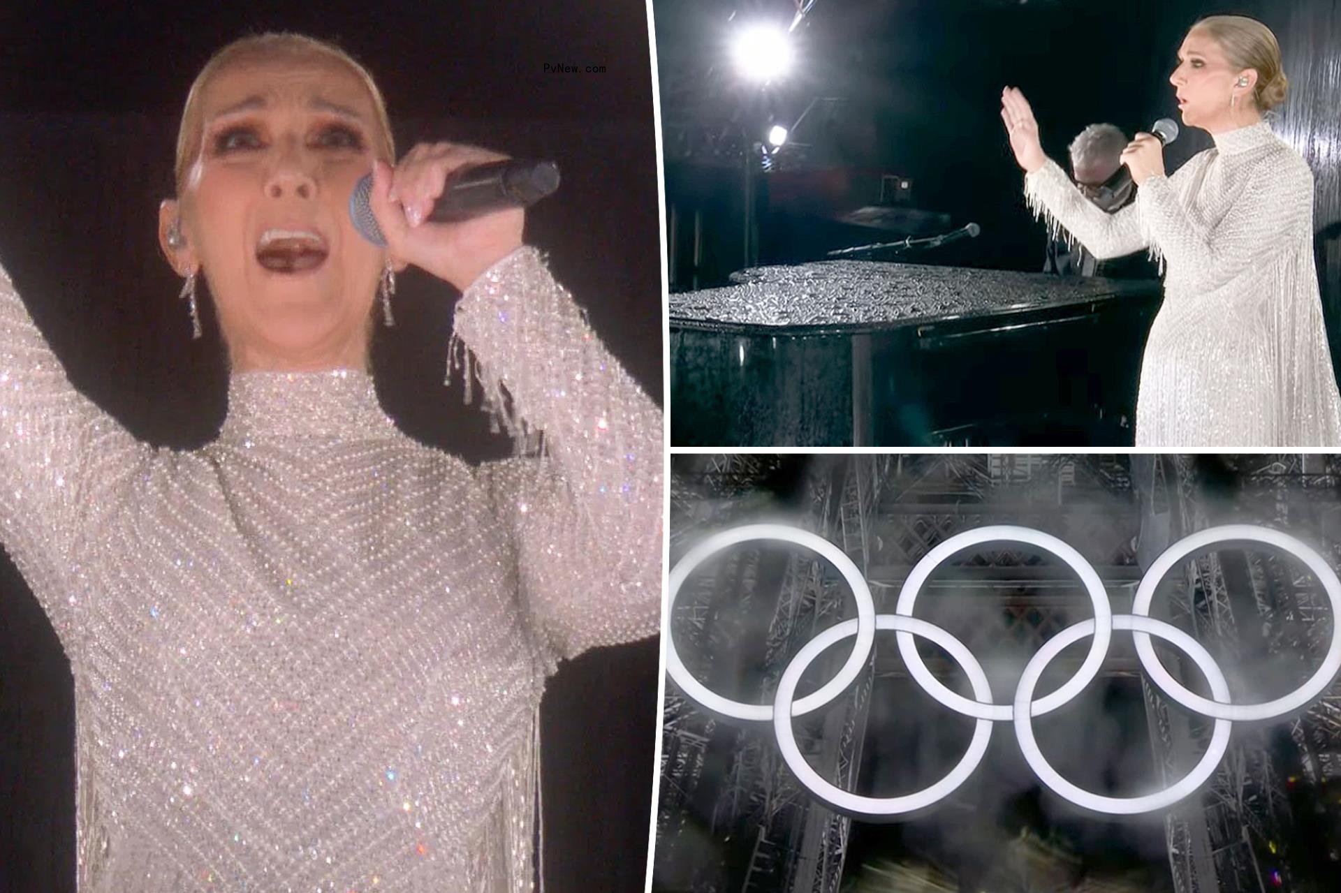 Celine Dion split image at the Olympics.