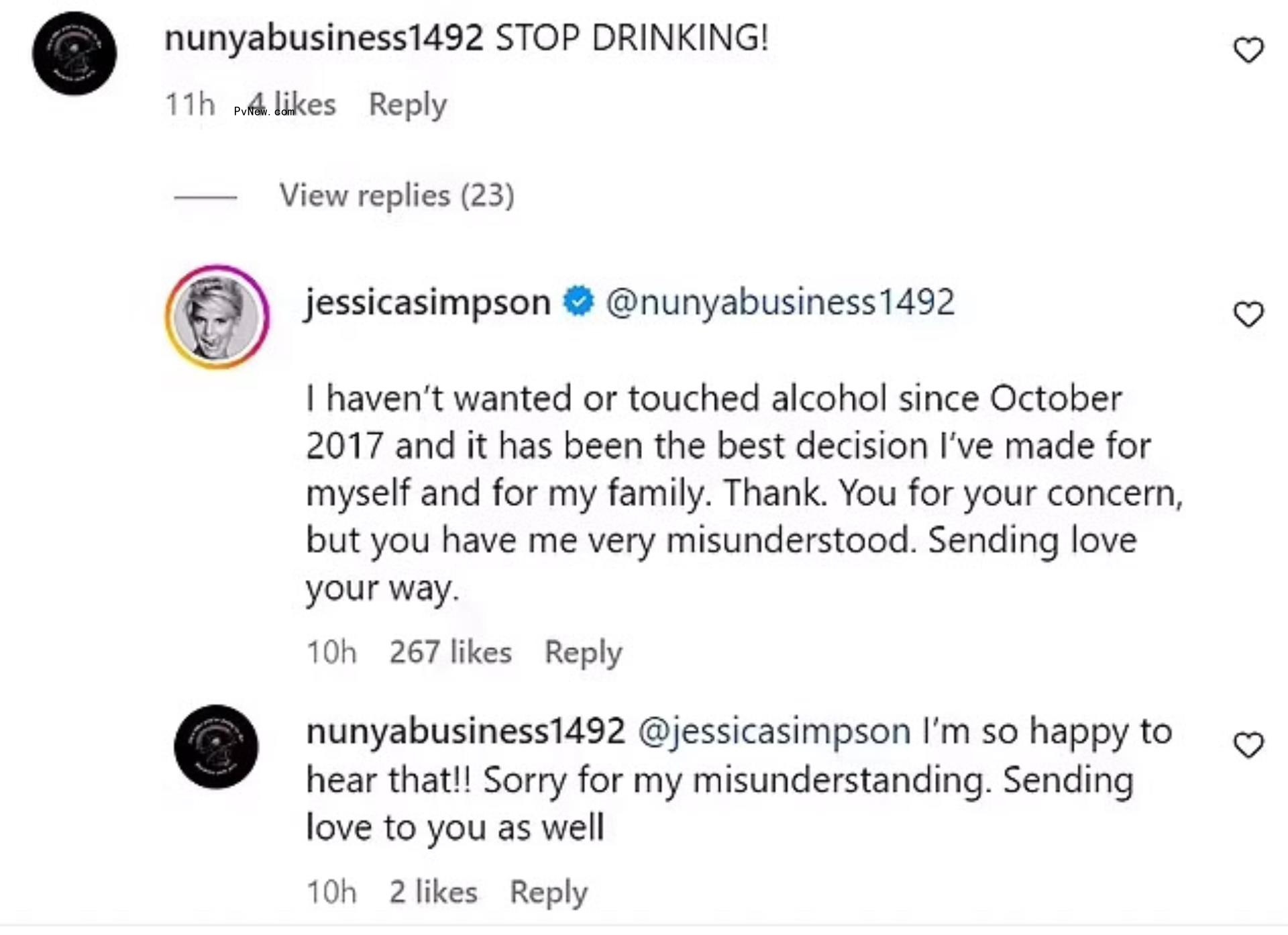 Jessica Simpson Instagram comment screenshot