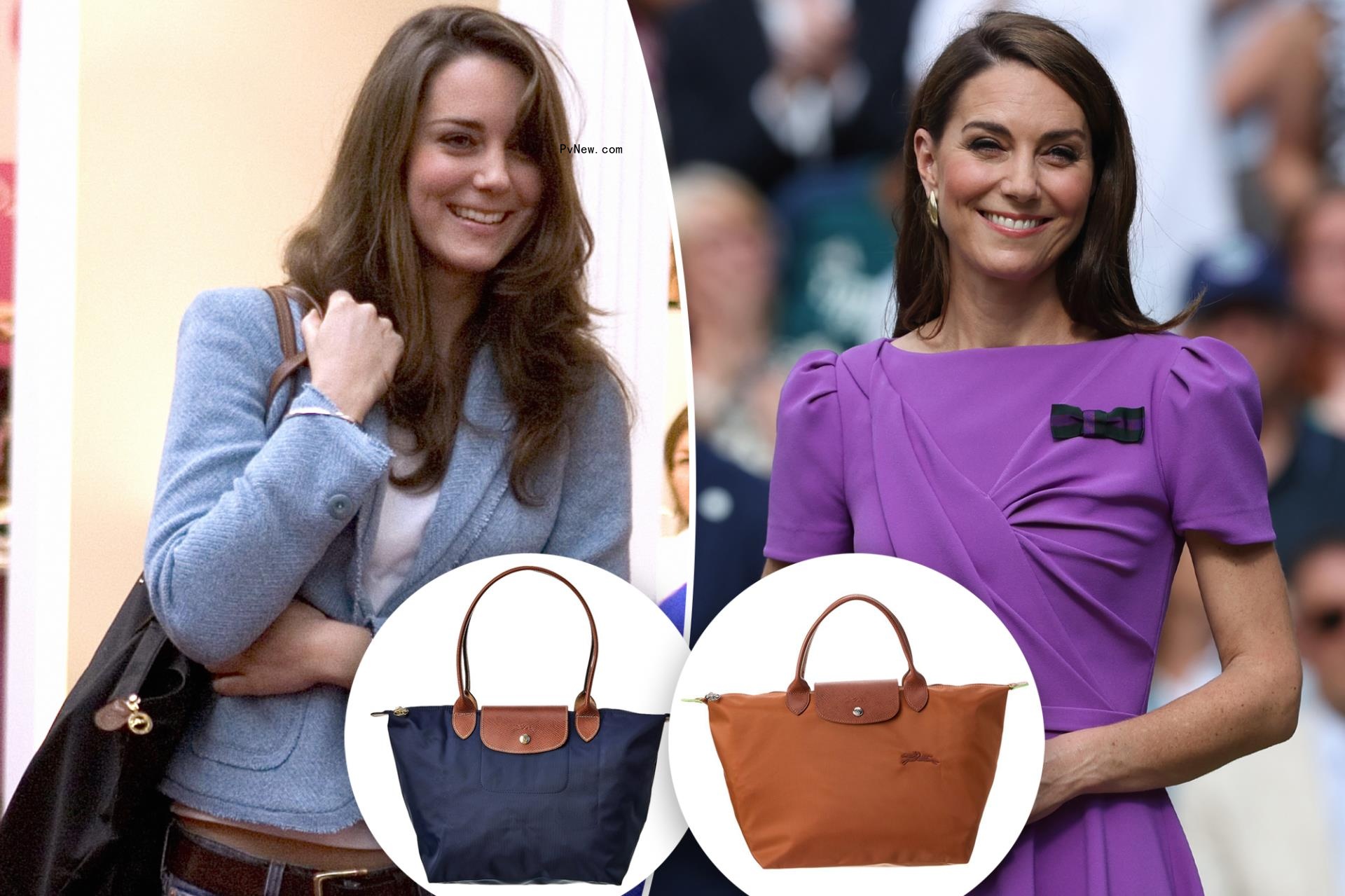 Kate Middleton with insets of two Lo<i></i>ngchamp bags