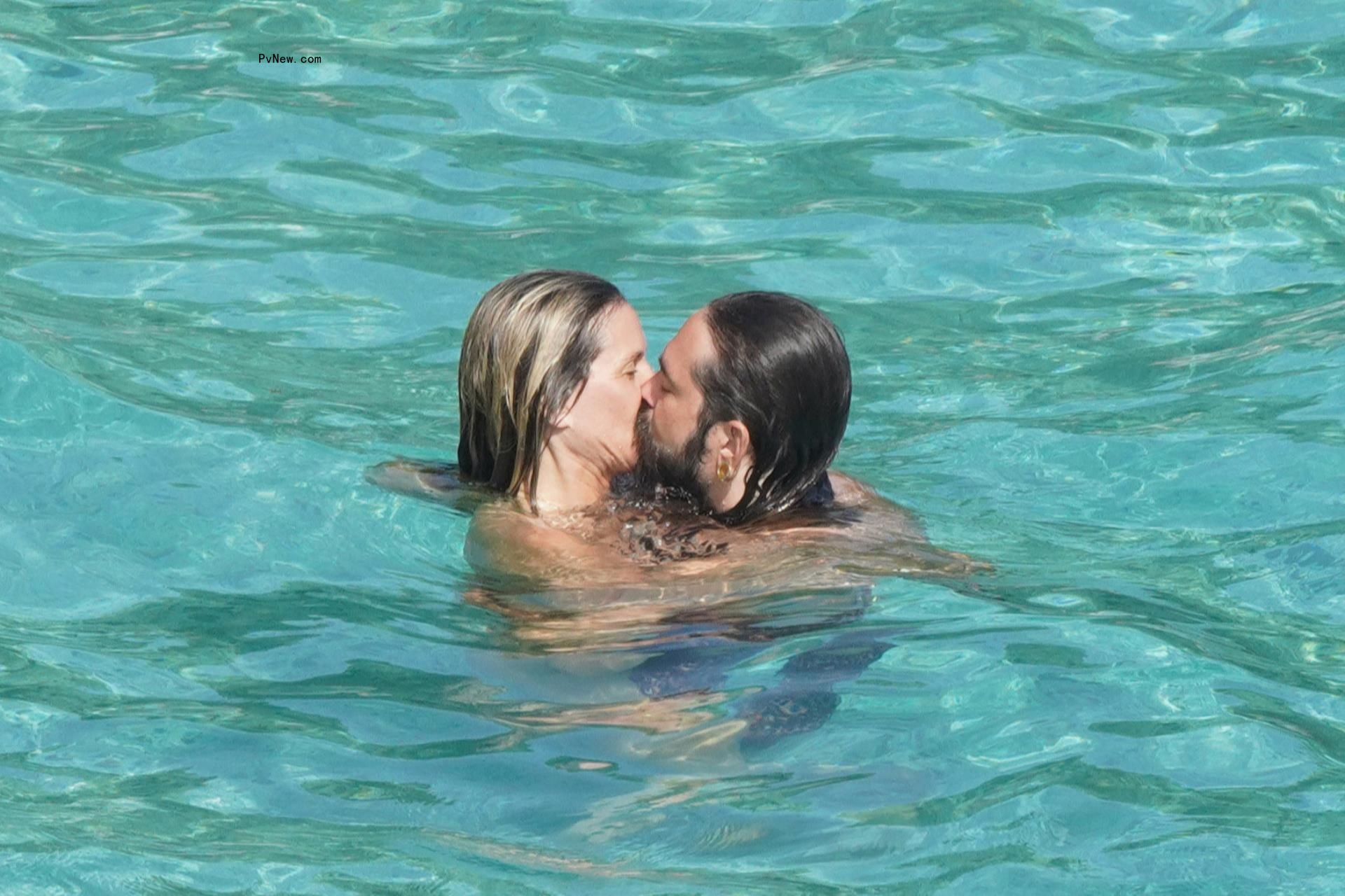 Heidi Klum and Tom Kaulitz at the beach in St. Barts on Aug. 9, 2024. 