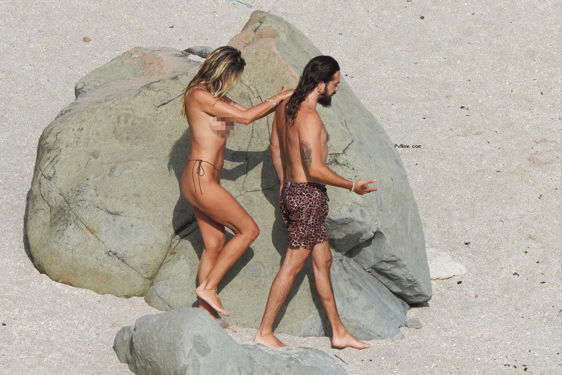 Heidi Klum and Tom Kaulitz at the beach in St. Barts on Aug. 9, 2024. 