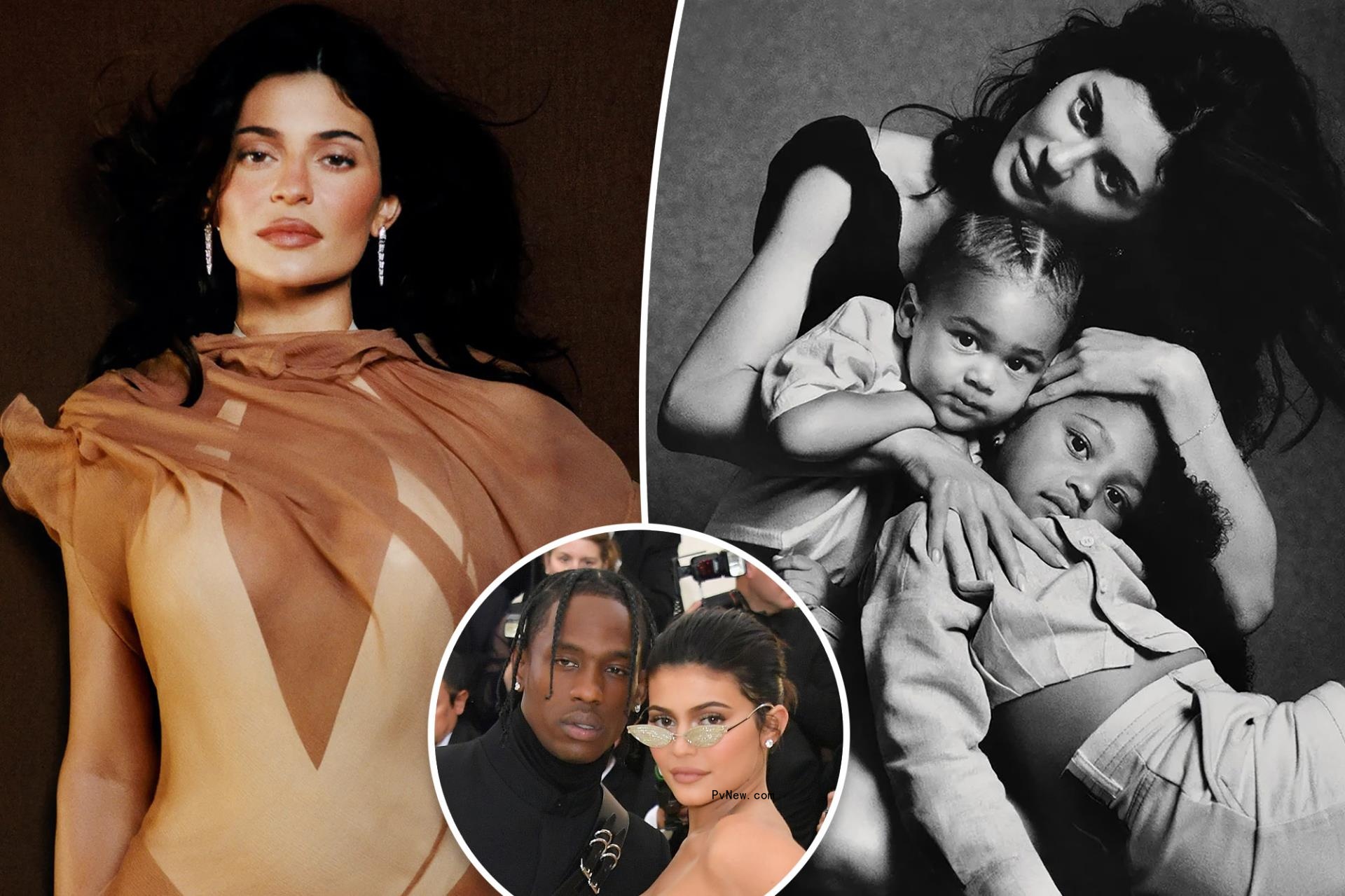 Kylie Jenner, son Aire and daughter Stormi with a Travis Scott inset