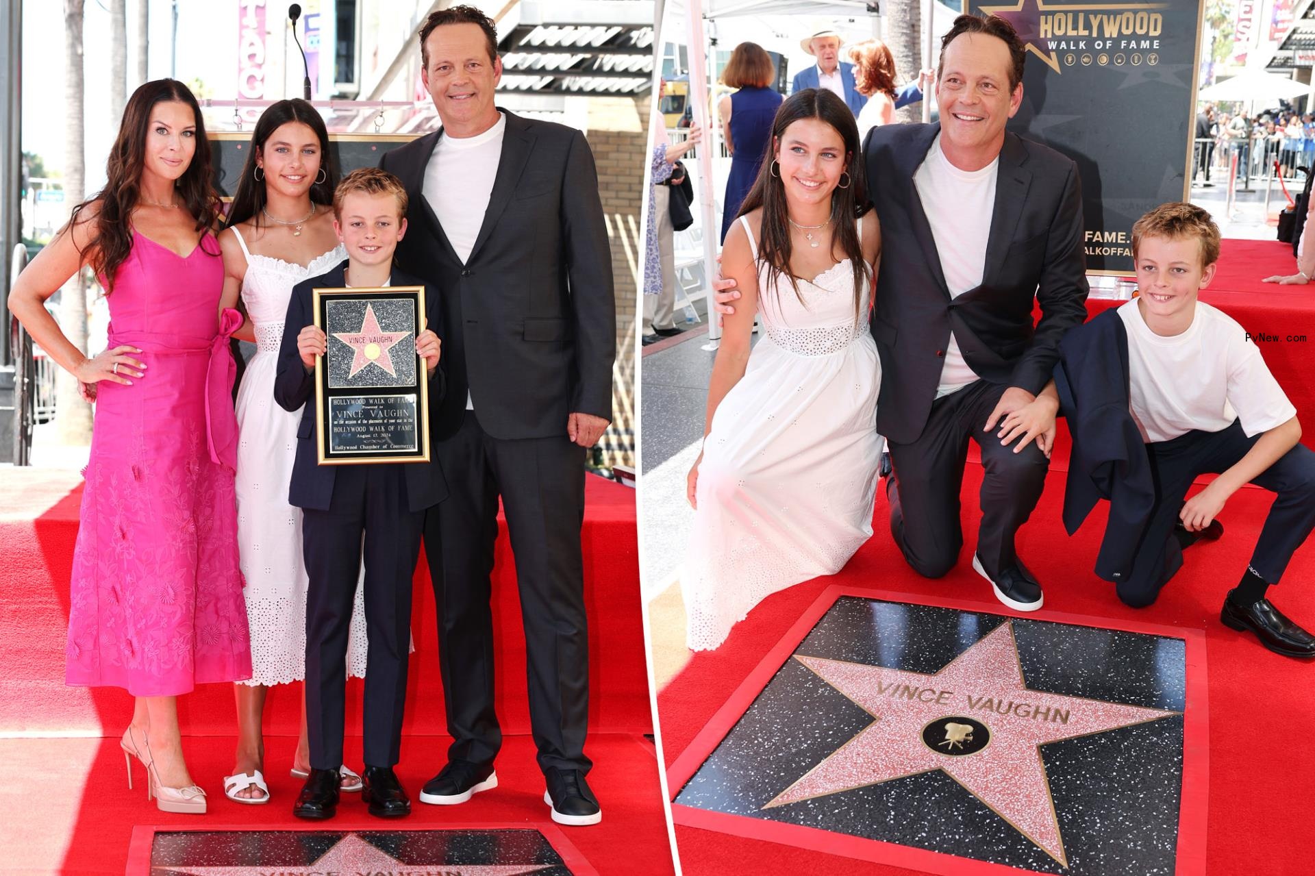 Vince Vaughn, Kyla Weber, and their kids, Locklyn and Vernon, at his Hollywood Walk of Fame ceremony on Aug. 12, 2024.