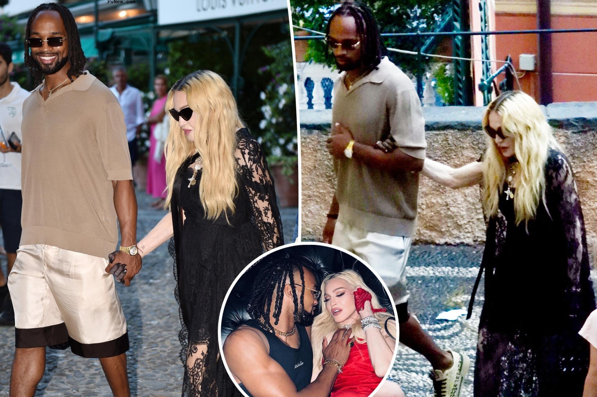 Mado<i></i>nna holds hands with rumored boyfriend Akeem Morris, 28, on Italian getaway just days before her 66th birthday