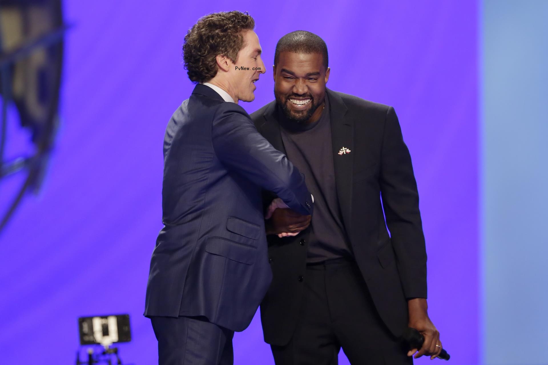 Kanye West and Joel Osteen during a service at Lakewood Church in 2019.