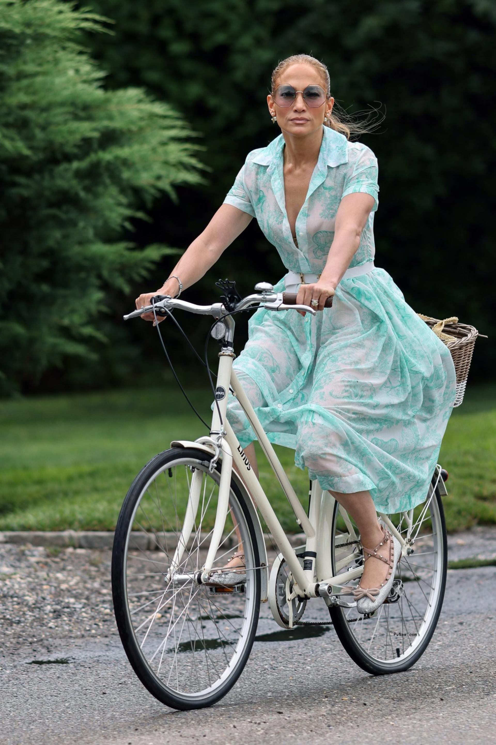 Jennifer Lopez rides a bike in the Hamptons.