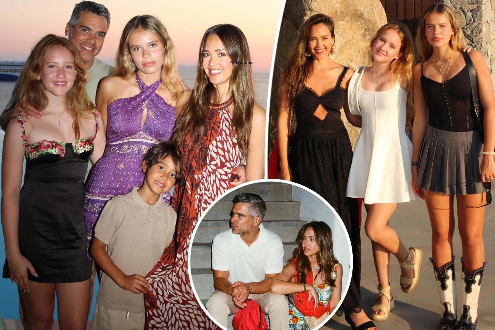 Jessica Alba, Cash Warren and their three kids in Greece.