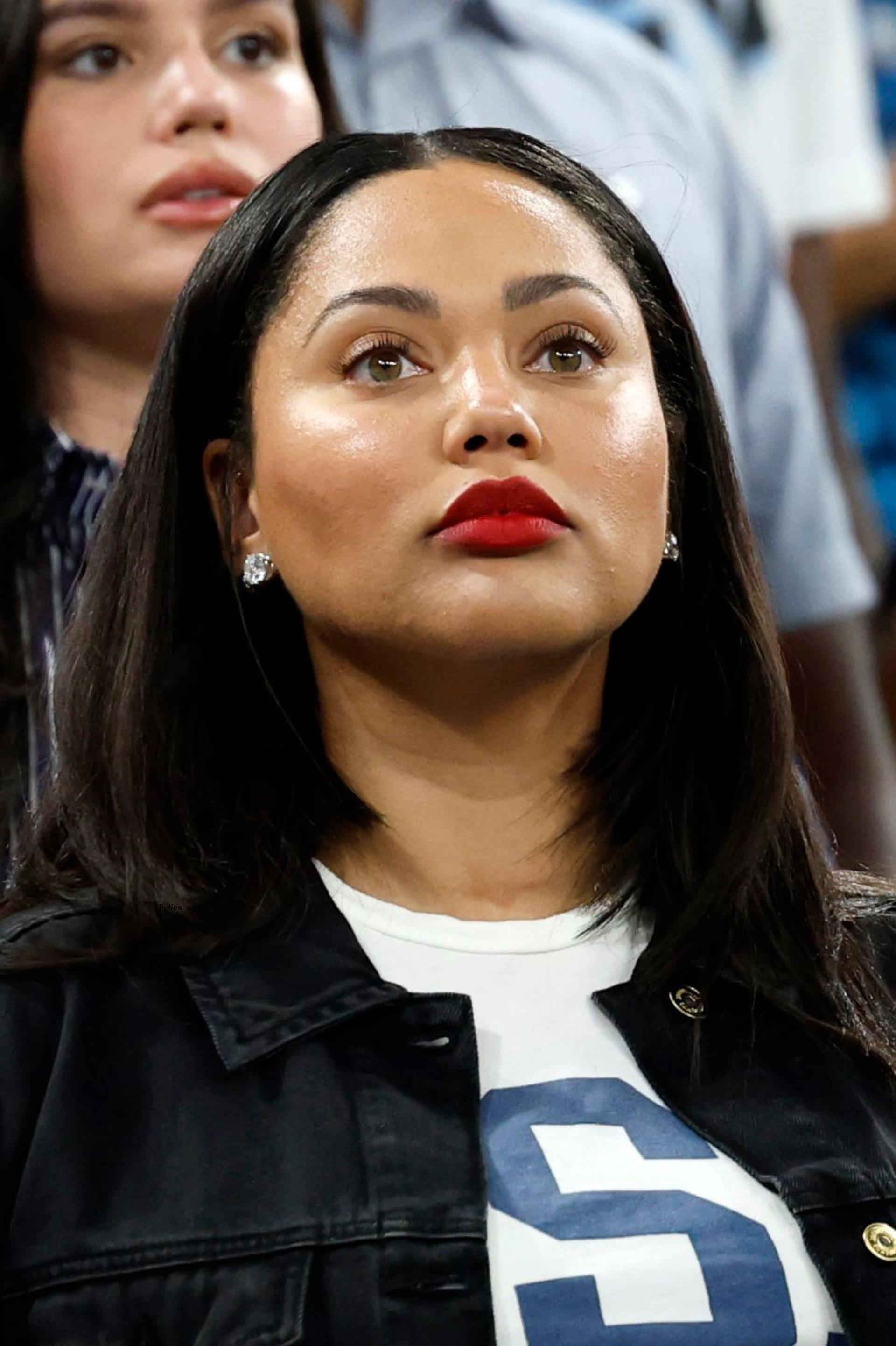 Ayesha Curry watching her husband's basketball game at the Paris Olympics in August 2024.