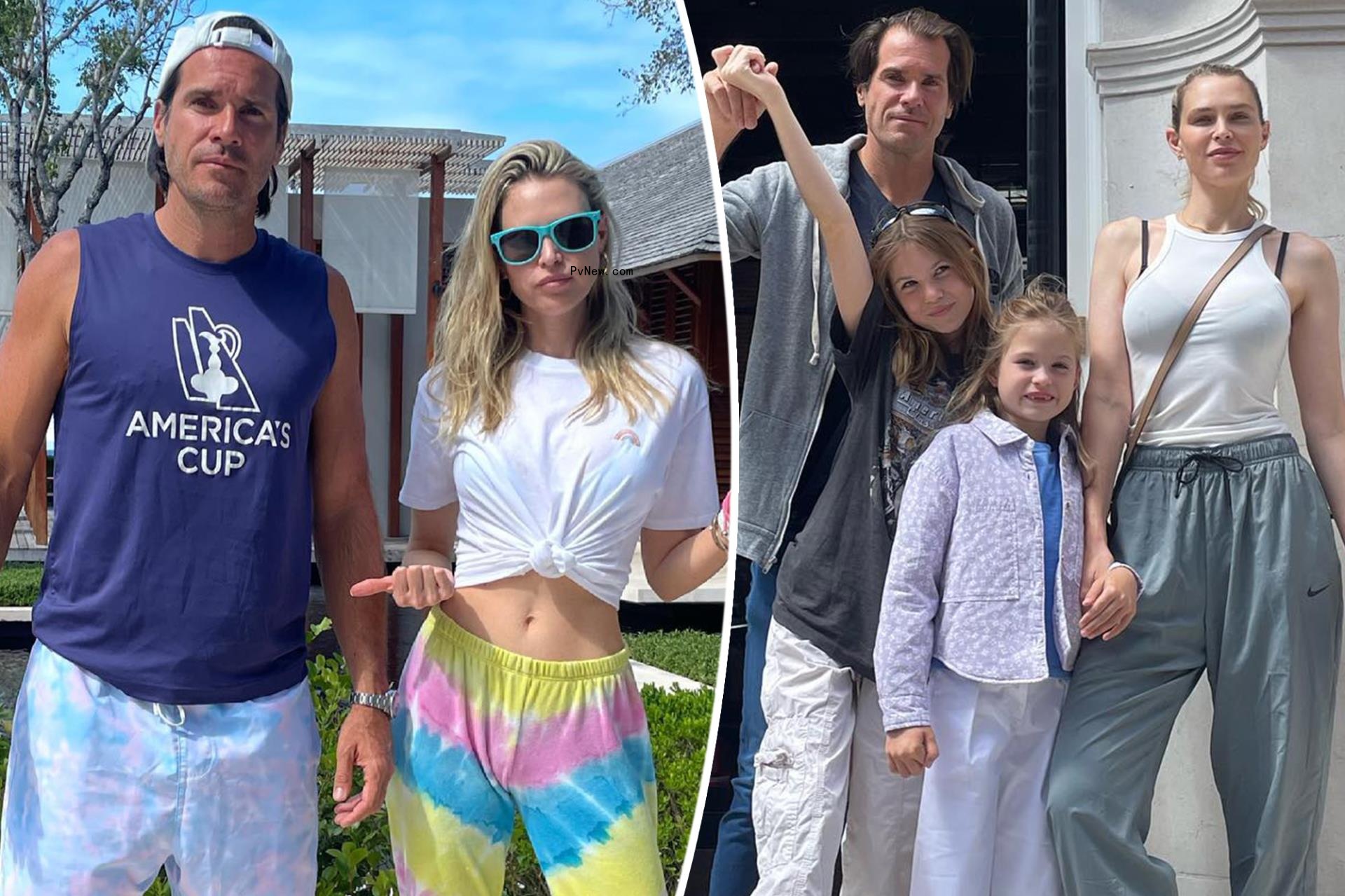 A split photo of Tommy Haas and Sara Foster and Tommy Haas and Sara Foster with their kids