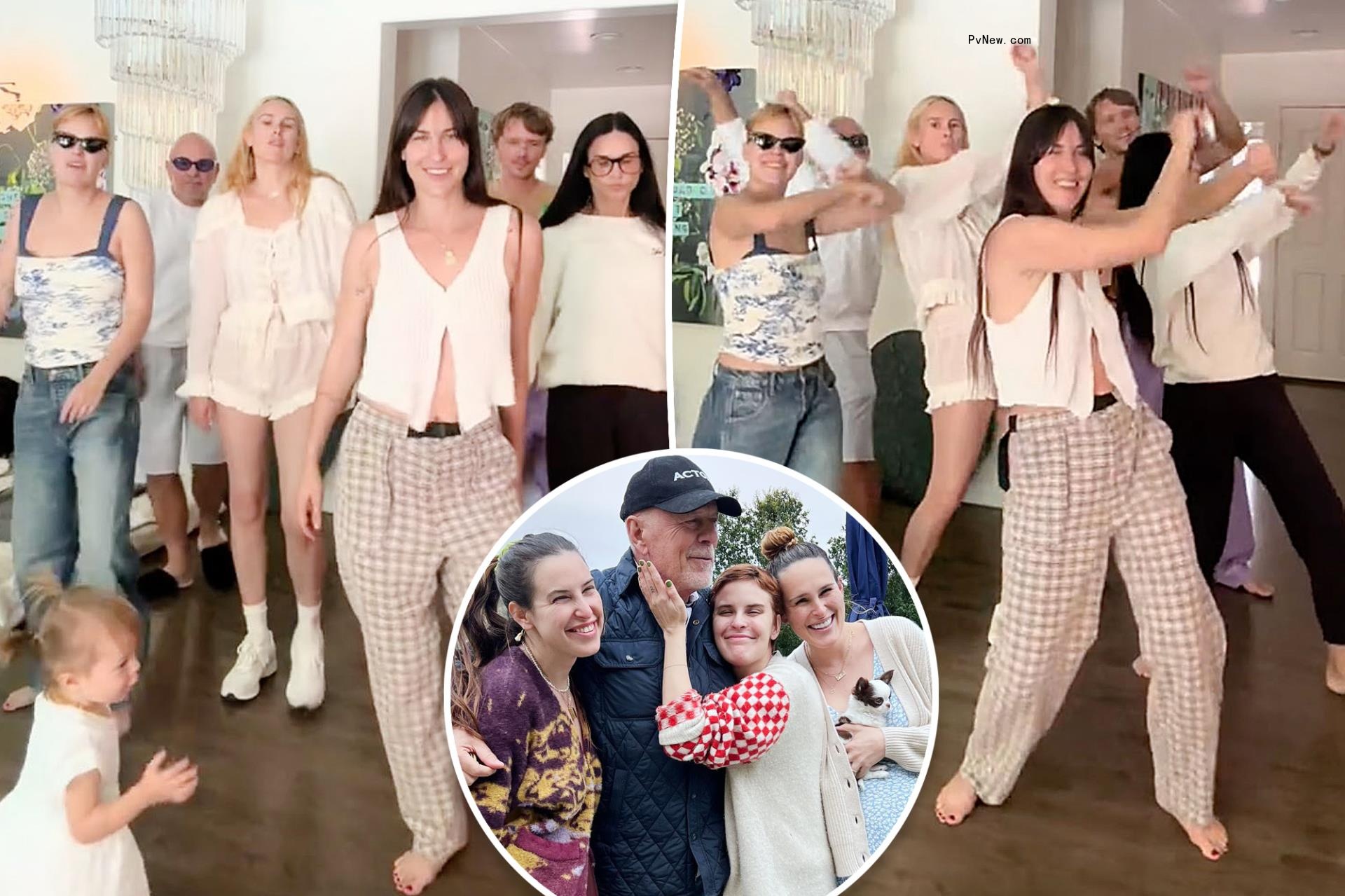 Demi Moore, Rumer Willis, Scout Willis and Tallulah Willis dancing split with the sisters and their dad Bruce Willis.