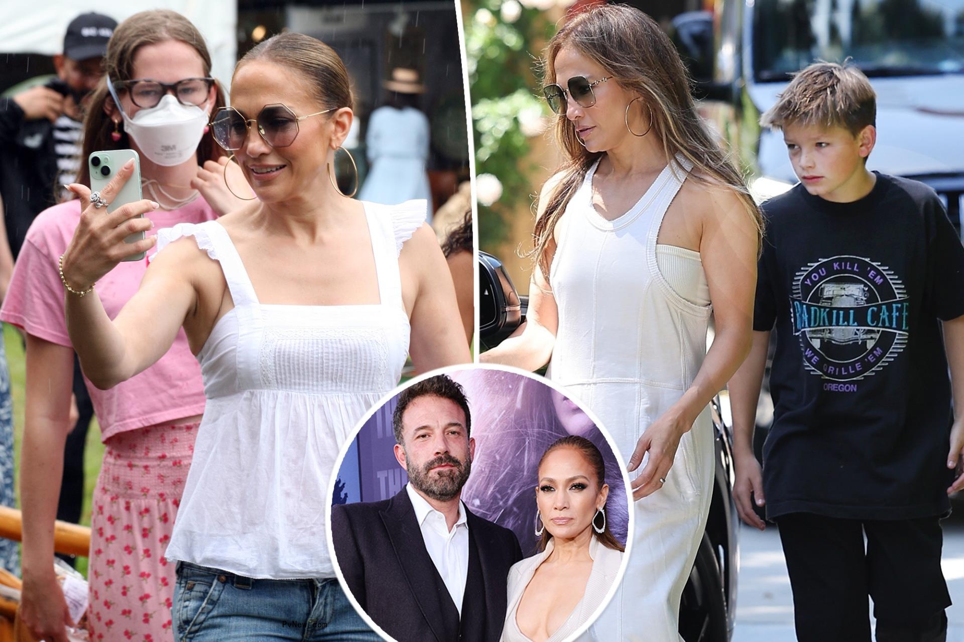 Jennifer Lopez with Ben Affleck’s kids split image.