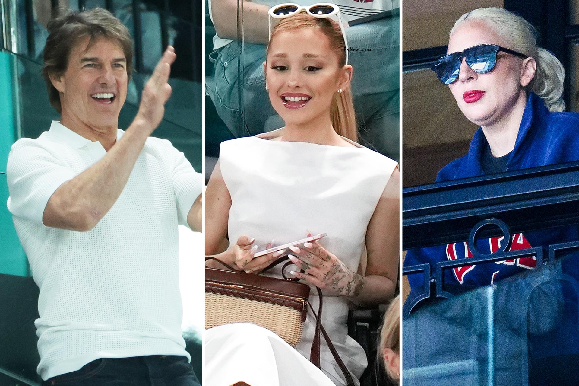 Tom Cruise, Ariana Grande and Lady Gaga split image.